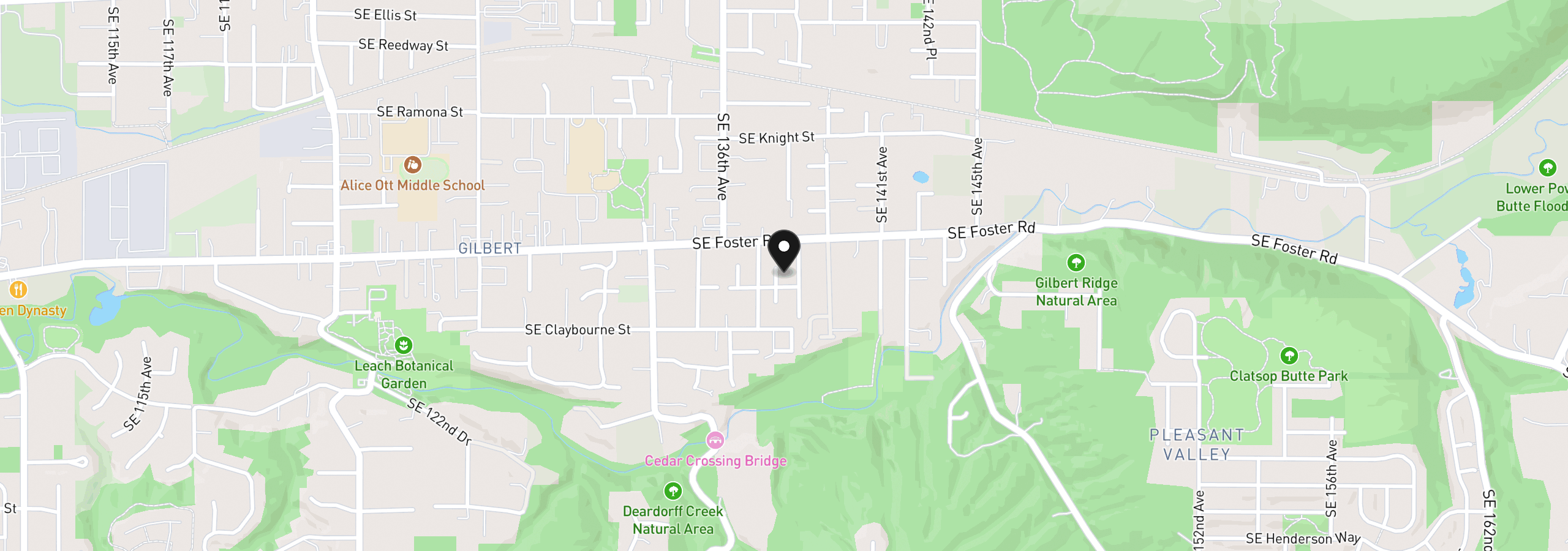 Map showing the location of 6434 SE 138th Pl, Portland, OR 97236