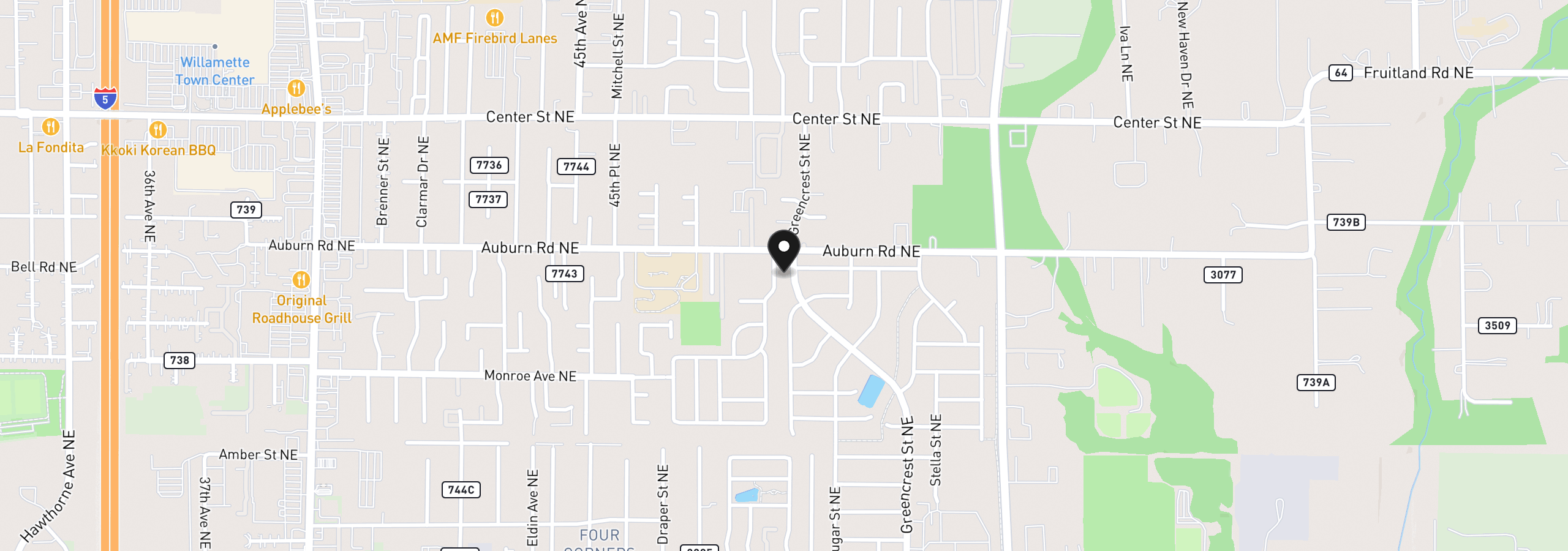 Map showing the location of 491 Greencrest St NE, Salem, OR 97301