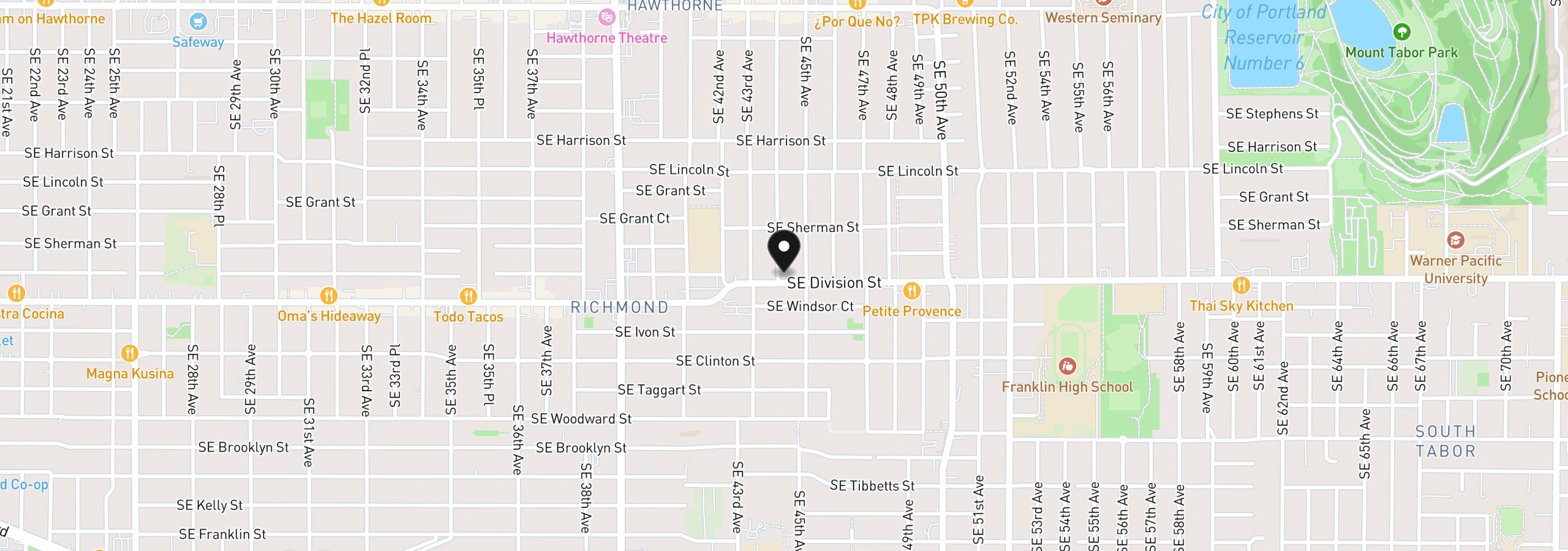 Map showing the location of 4405 SE Division St, Portland, OR 97206