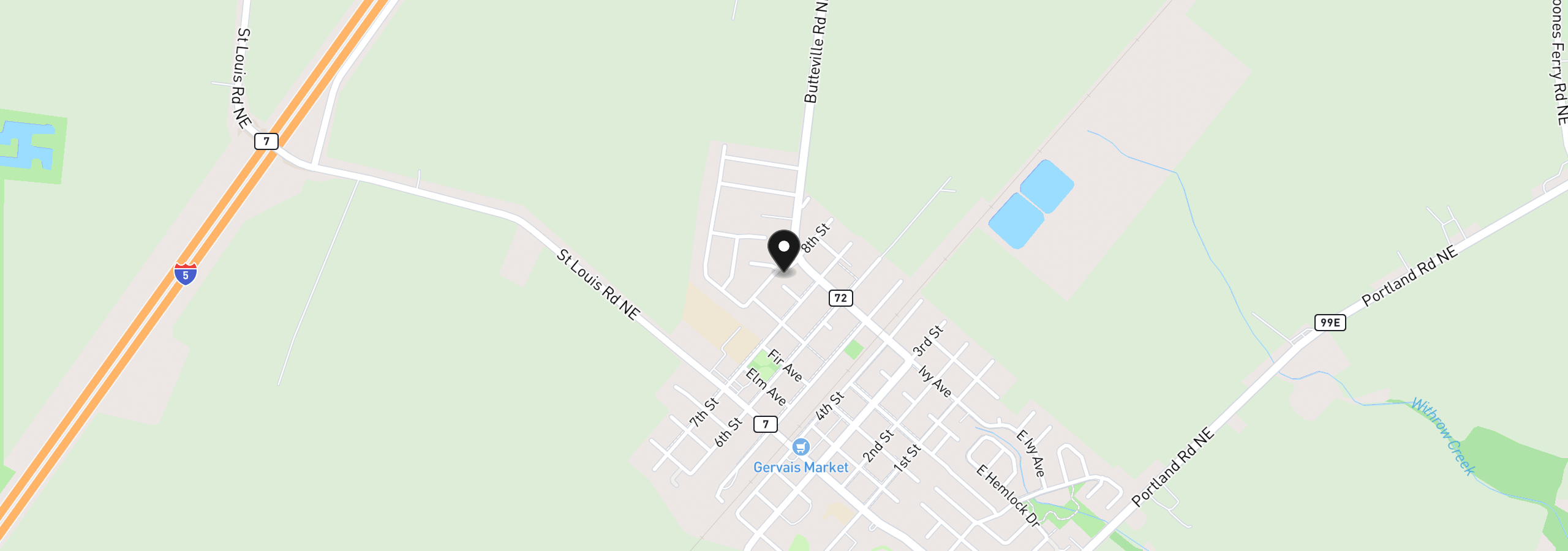 Map showing the location of 820 8th St, Gervais, OR 97026