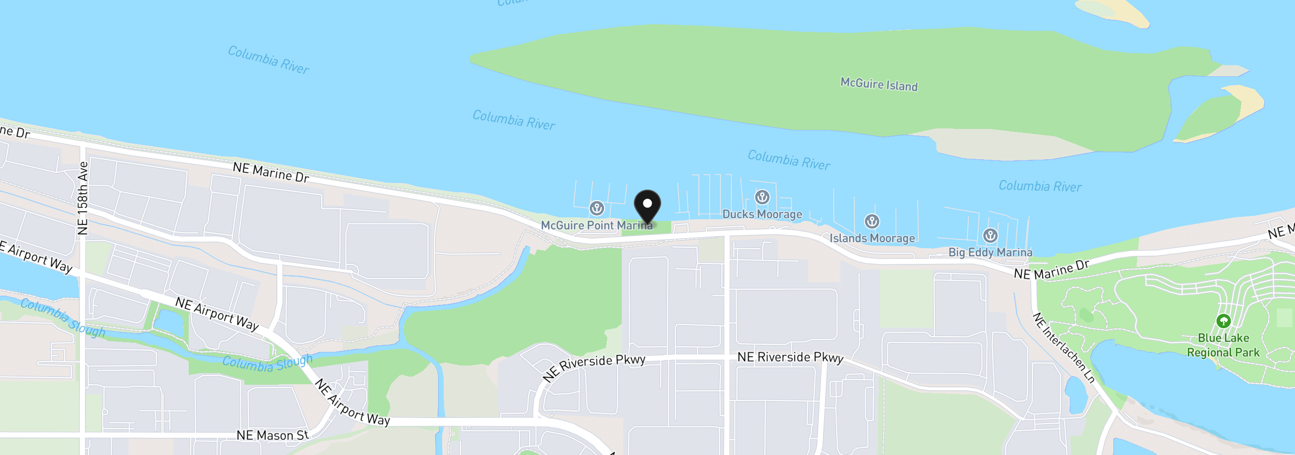 Map showing the location of NE Marine Dr, Portland, OR 97230