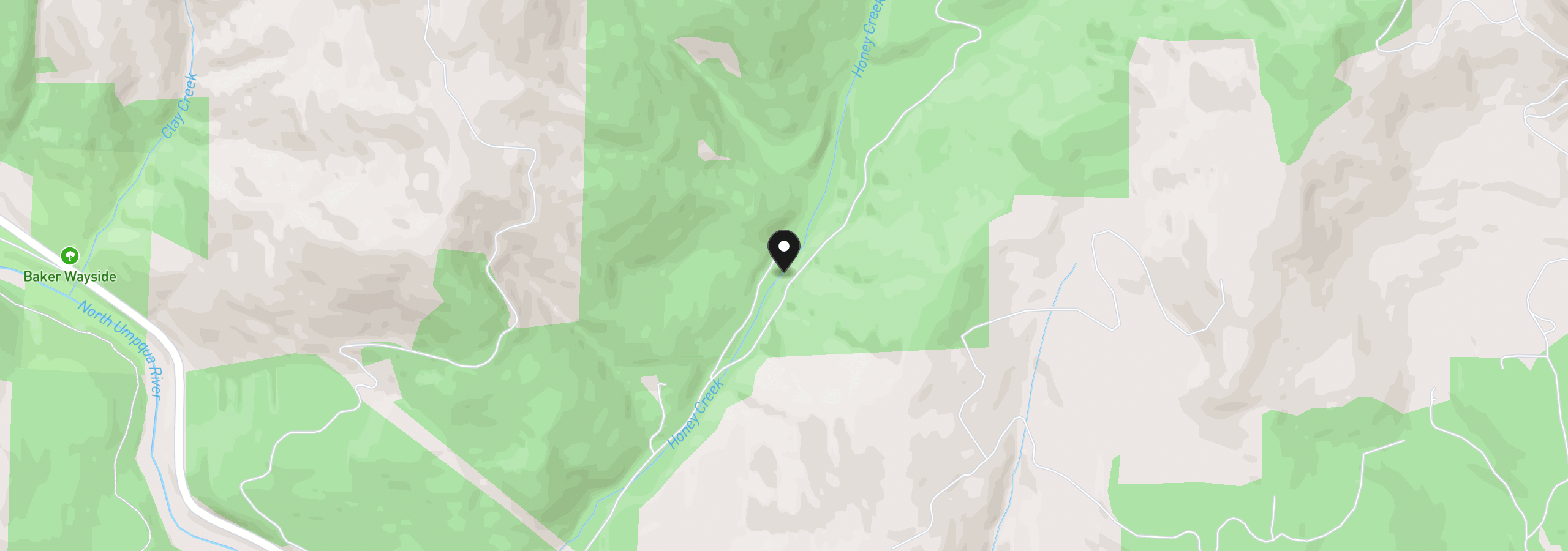 Map showing the location of 942 Honey Creek Rd, Idleyld Park, OR 97447