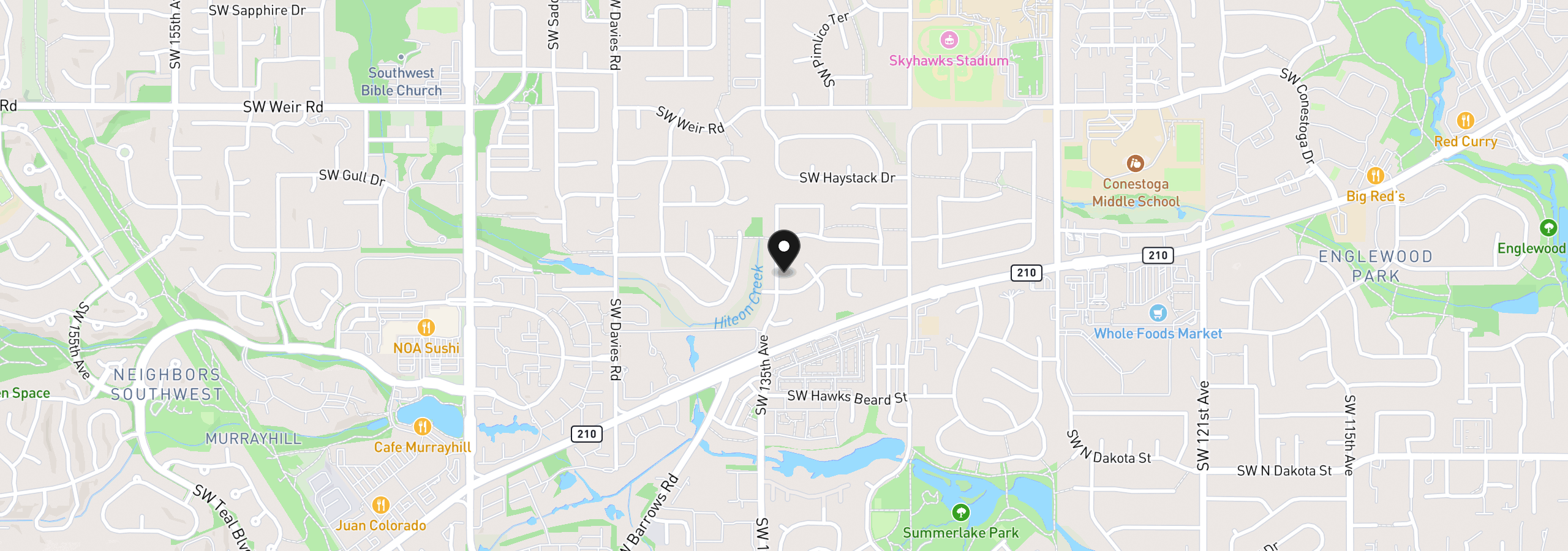 Map showing the location of 10580 SW 135th Ave, Beaverton, OR 97008