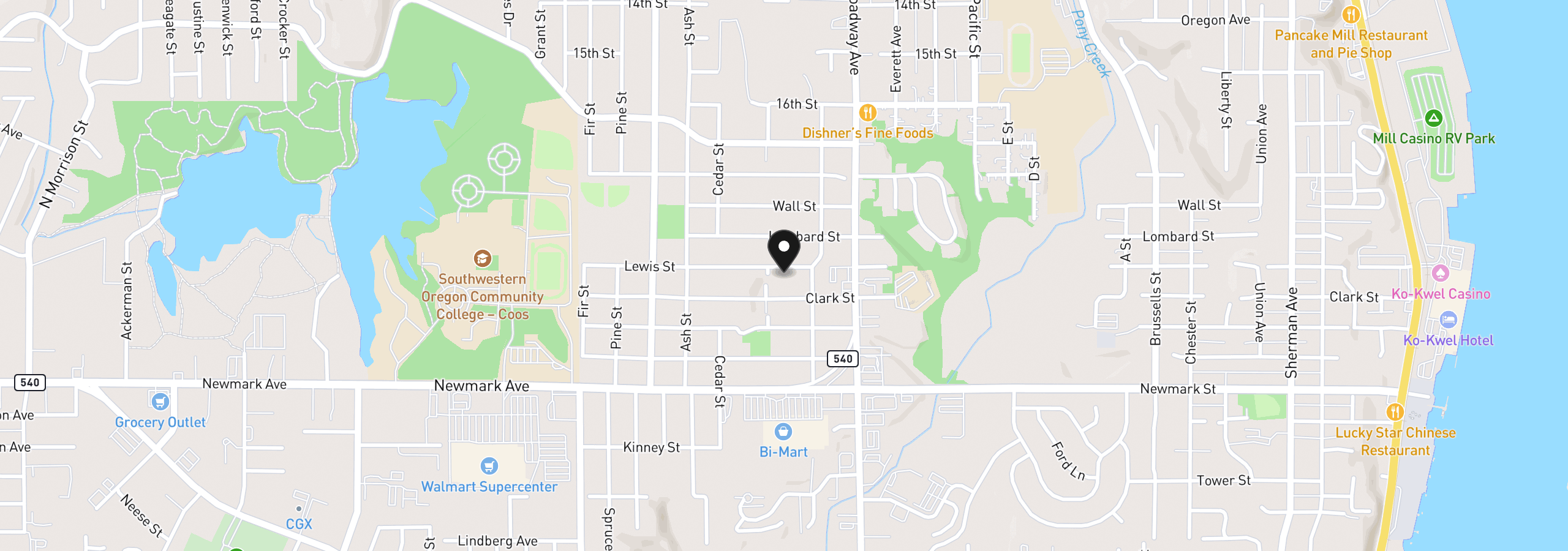 Map showing the location of 2165 Lewis St, North Bend, OR 97459