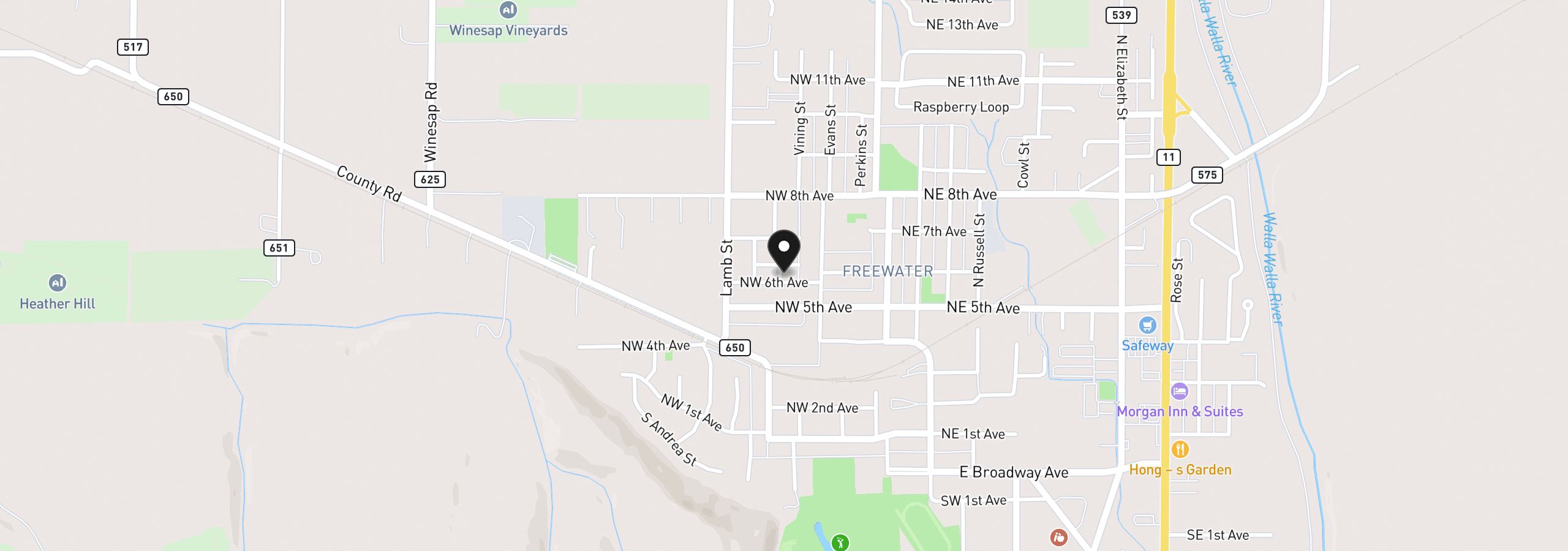 Map showing the location of 222 NW 6th Ave, Milton-Freewater, OR 97862