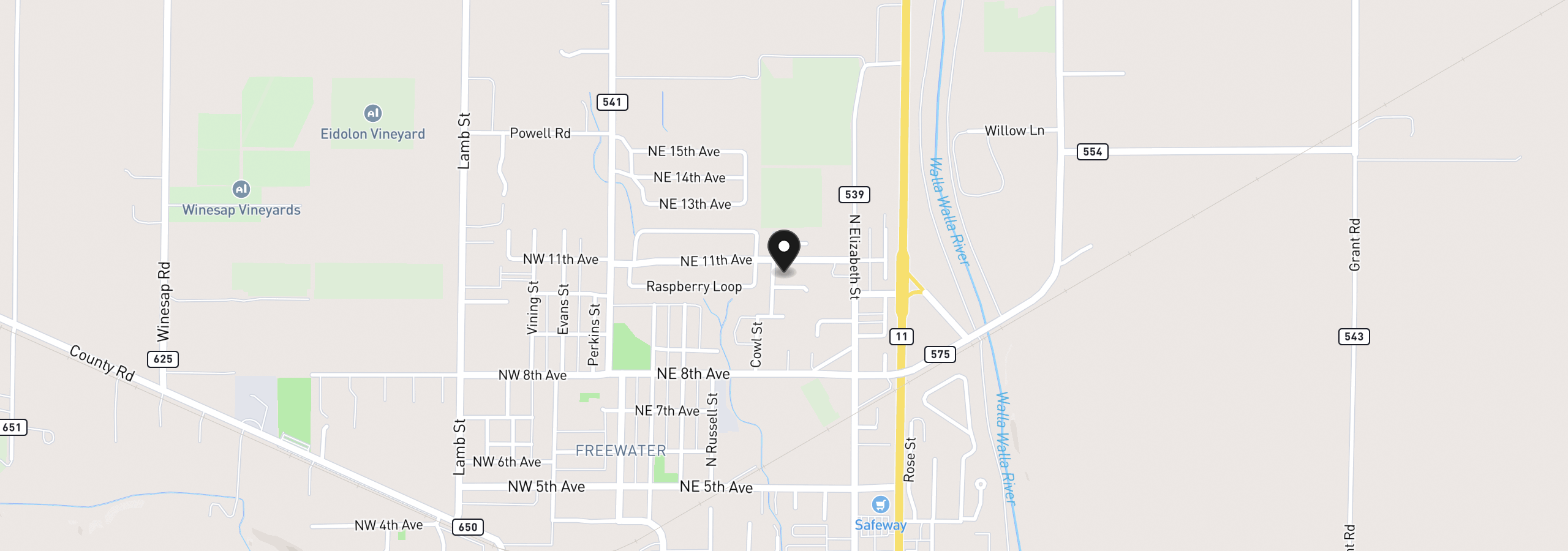 Map showing the location of 910 Cowl St 52, Milton-Freewater, OR 97862