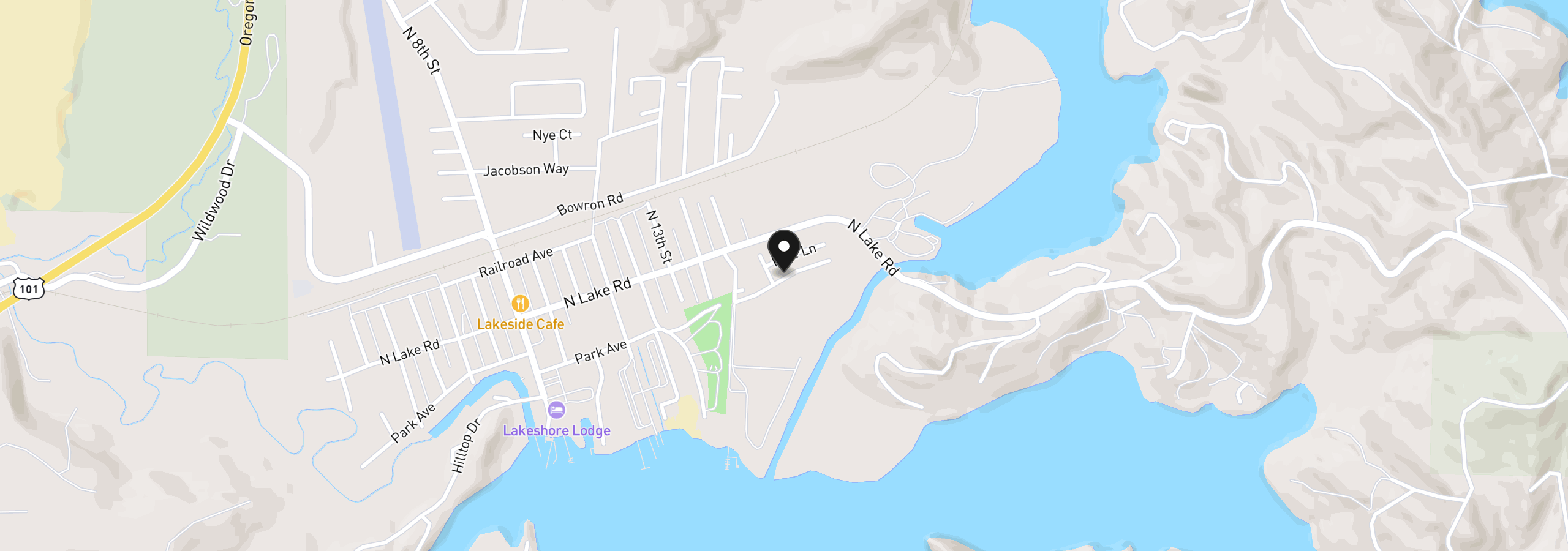 Map showing the location of 5 Pond Ln, Lakeside, OR 97449