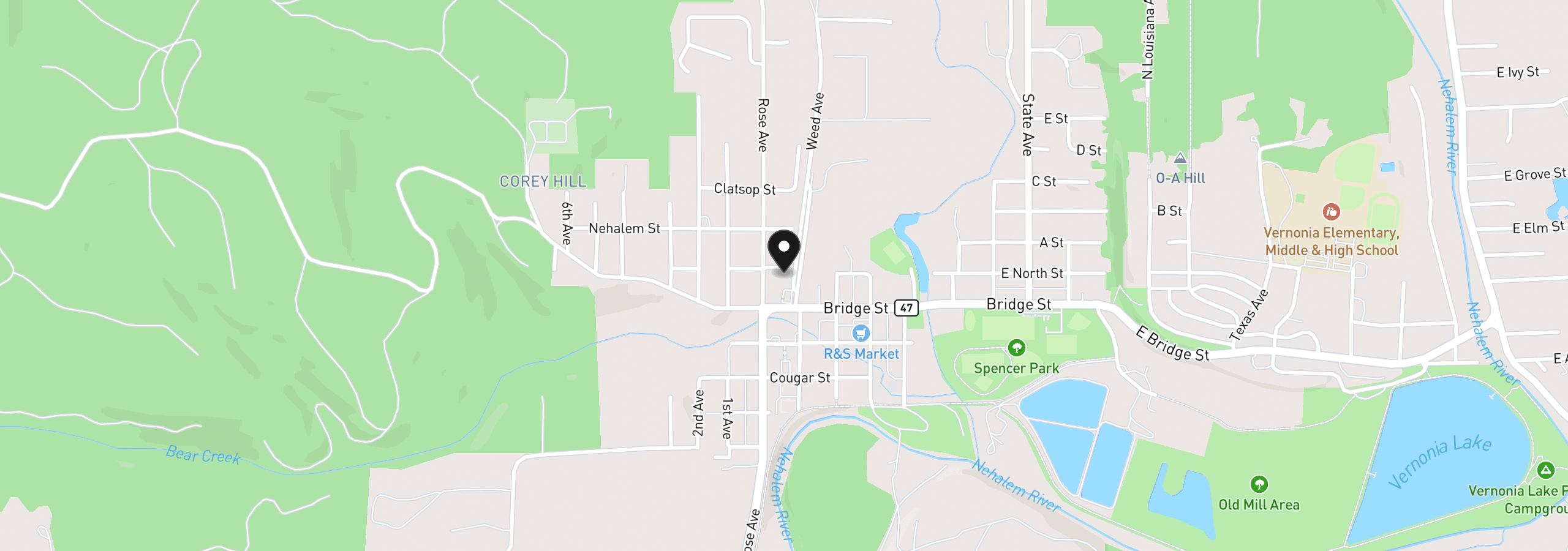 Map showing the location of 23352 Adj. to Columbia St, Vernonia, OR 97064