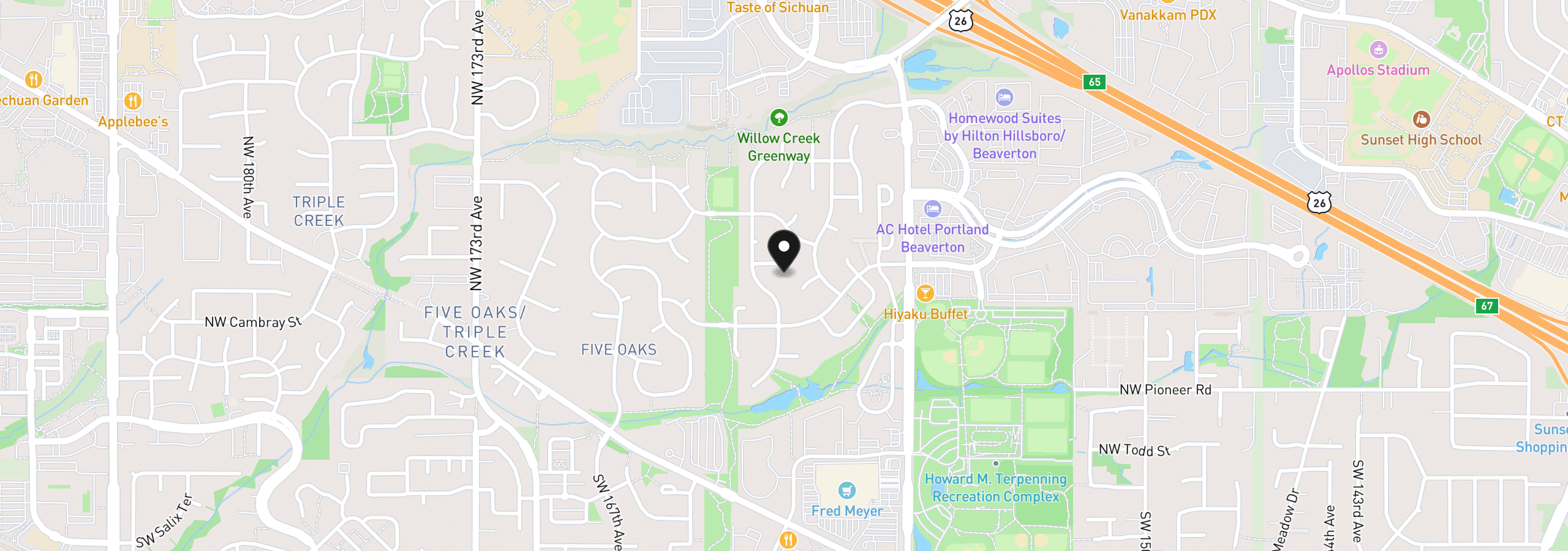 Map showing the location of 16230 NW Gianola Ct, Beaverton, OR 97006