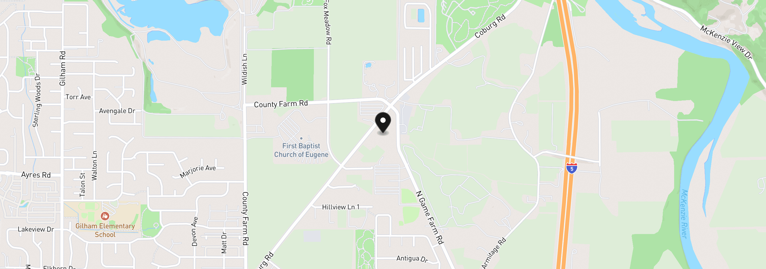 Map showing the location of 89 Churchview Dr, Eugene, OR 97408