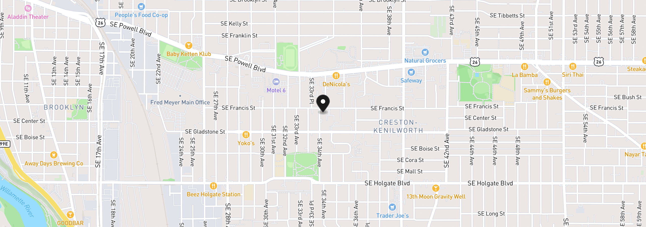 Map showing the location of 3918 SE 34th Ave, Portland, OR 97202