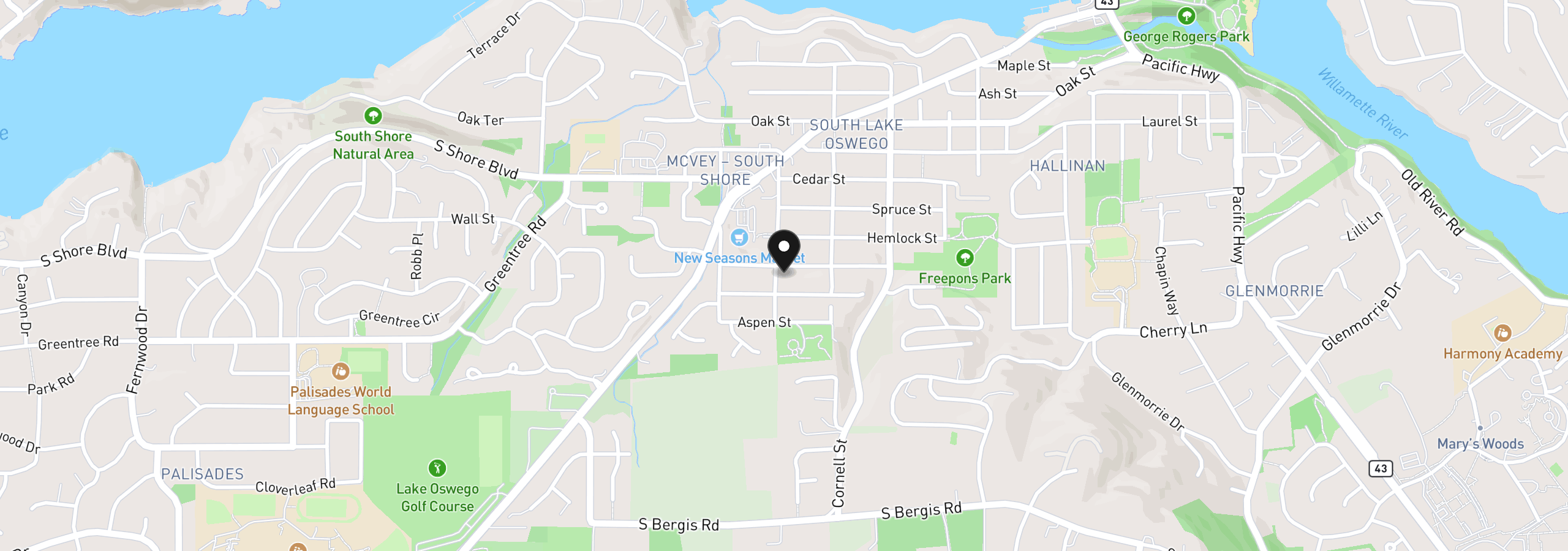 Map showing the location of 1538 Pine St, Lake Oswego, OR 97034
