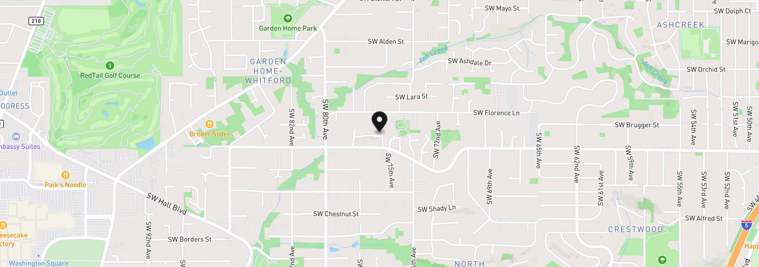 Map showing the location of 8885 SW 76th Pl, Portland, OR 97223