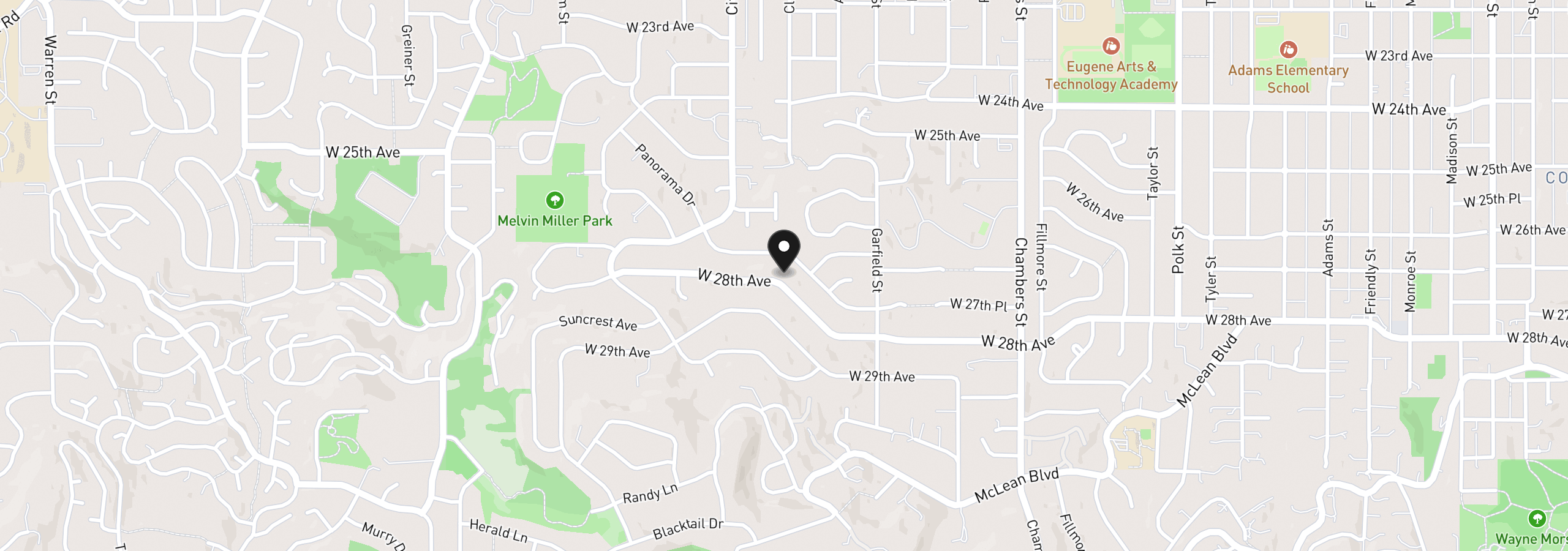 Map showing the location of 2225 W 28th Ave, Eugene, OR 97405