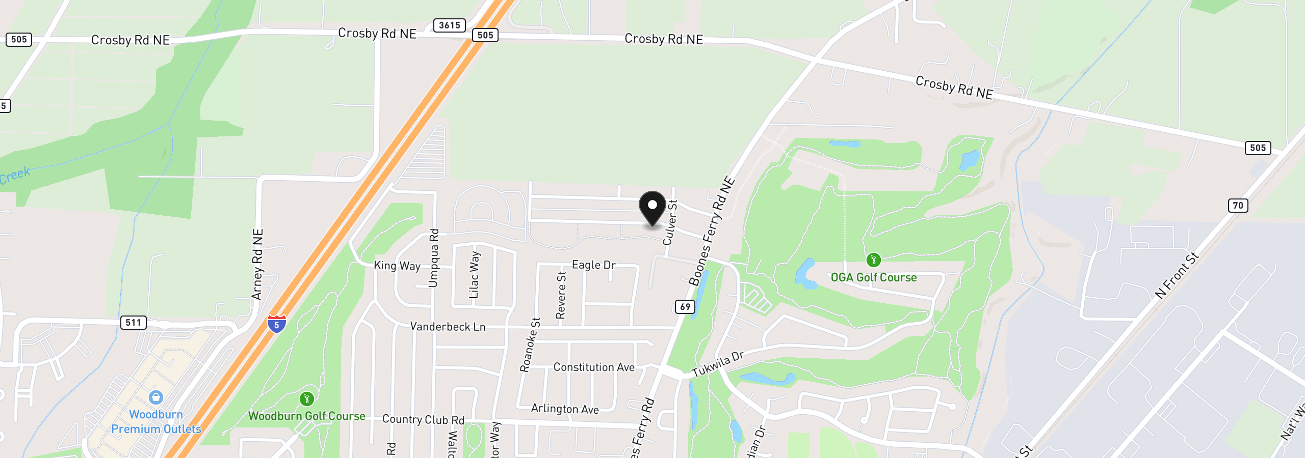 Map showing the location of 1325 Owl Ave, Woodburn, OR 97071