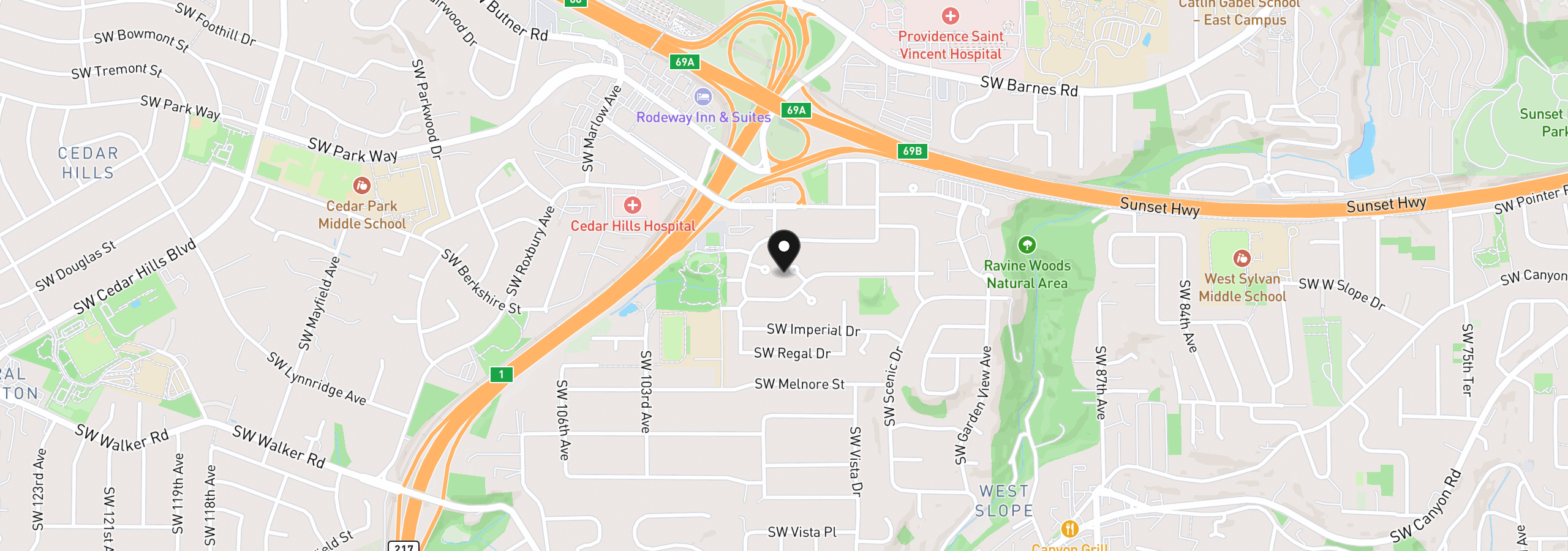 Map showing the location of 9745 SW Inglewood Ct, Portland, OR 97225