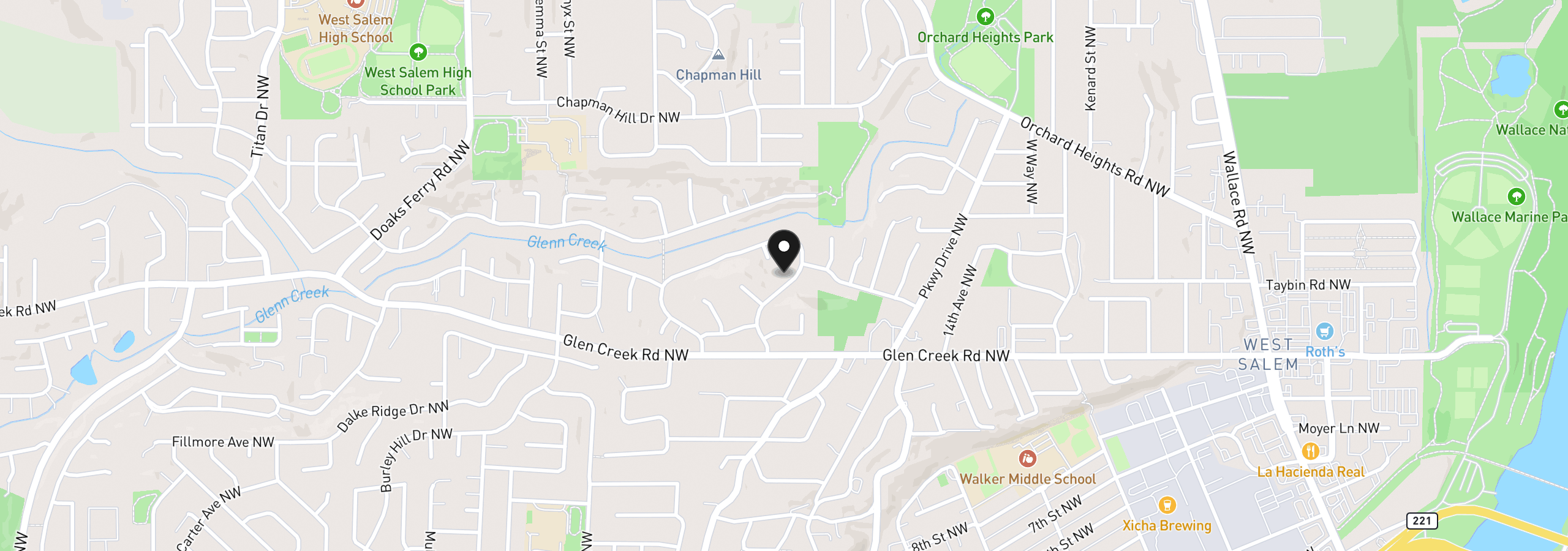 Map showing the location of 1746 NW Sunburst Ter, Salem, OR 97304
