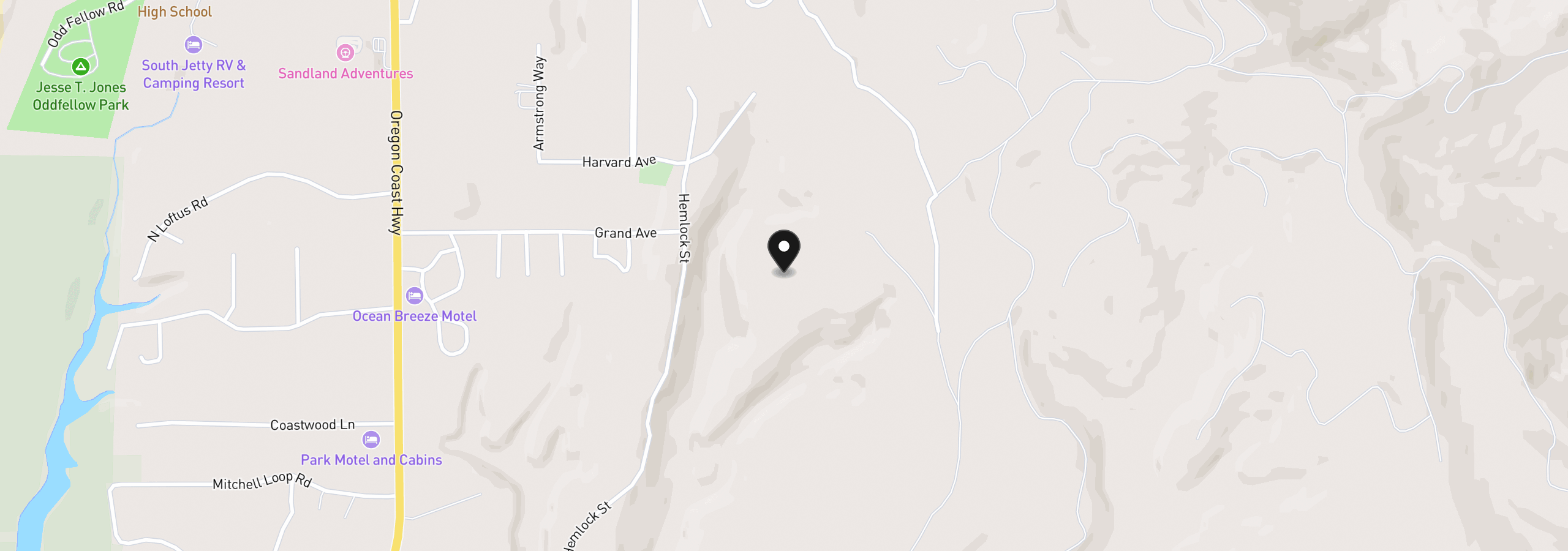 Map showing the location of Grand Ave 2400, Florence, OR 97439