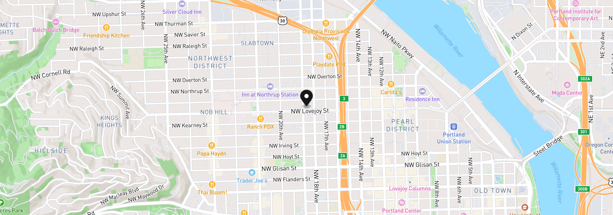 Map showing the location of 1829 NW Lovejoy St 313, Portland, OR 97209
