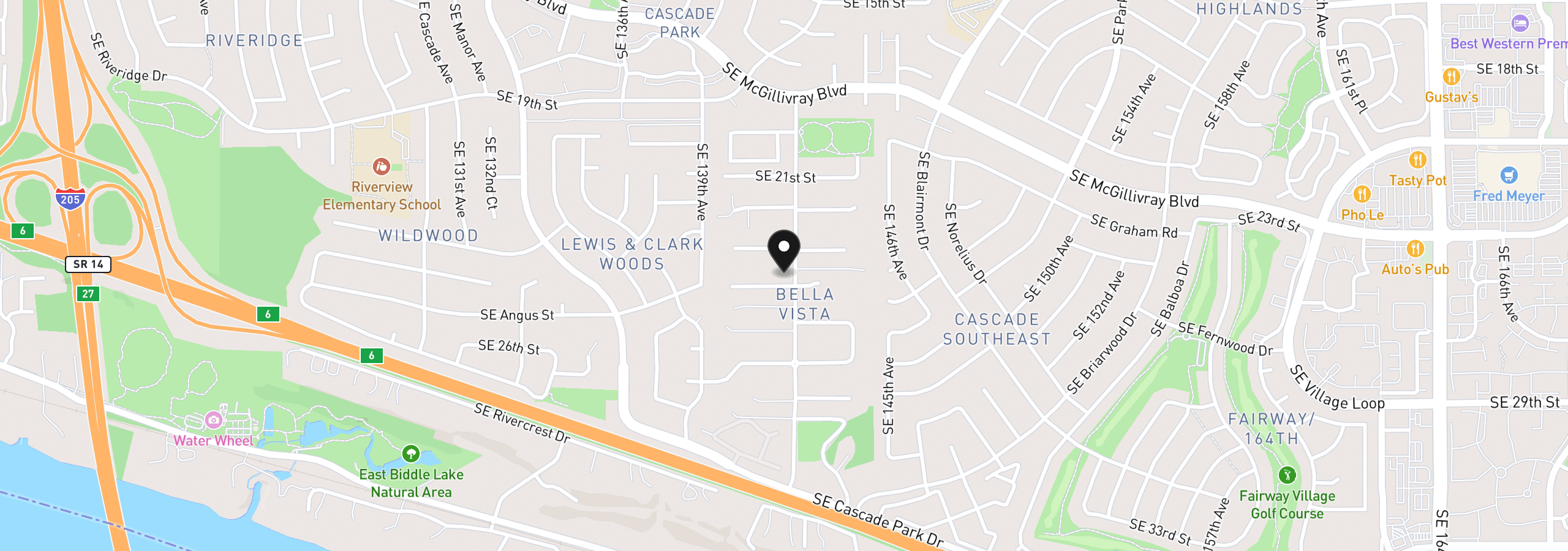 Map showing the location of 2414 SE Bella Vista Rd, Vancouver, Wa 98683