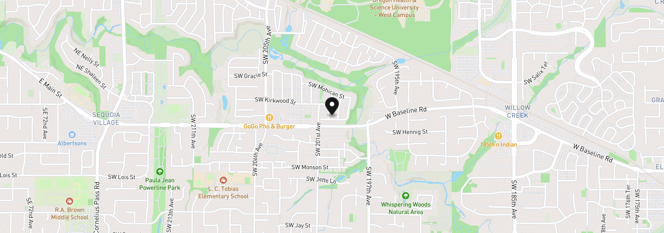 Map showing the location of 19950 SW Palouse St, Beaverton, OR 97006
