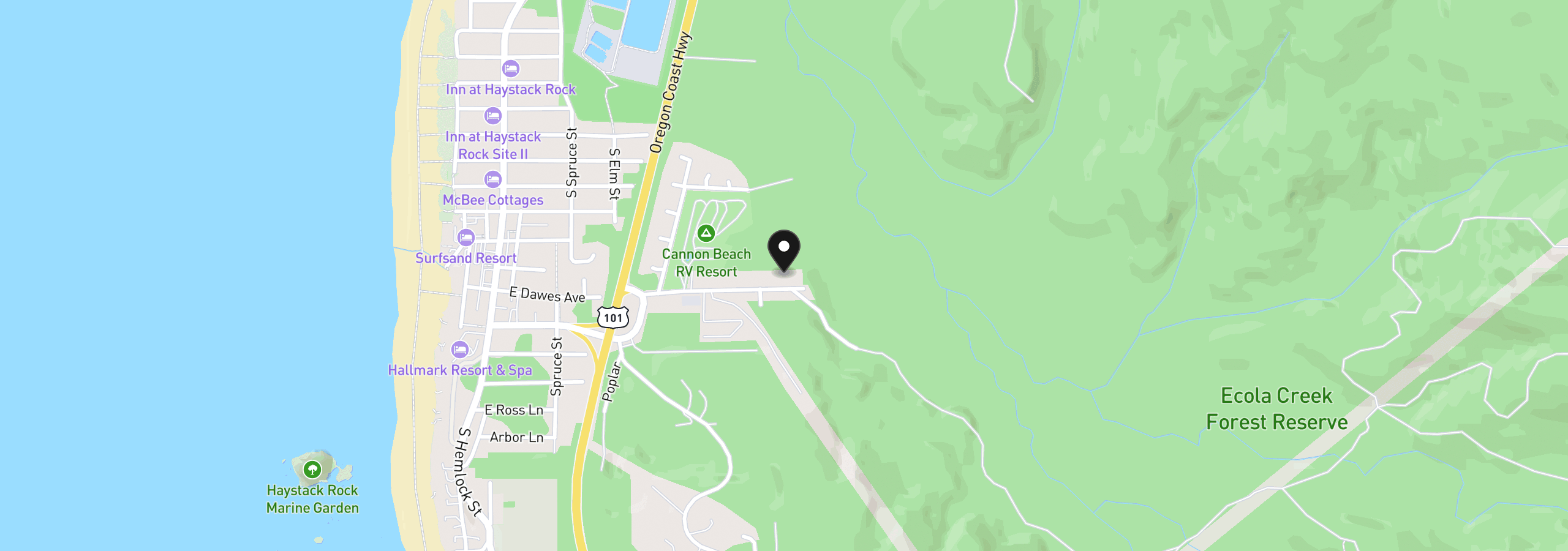 Map showing the location of 420 Elk Creek Rd 401, Cannon Beach, OR 97110