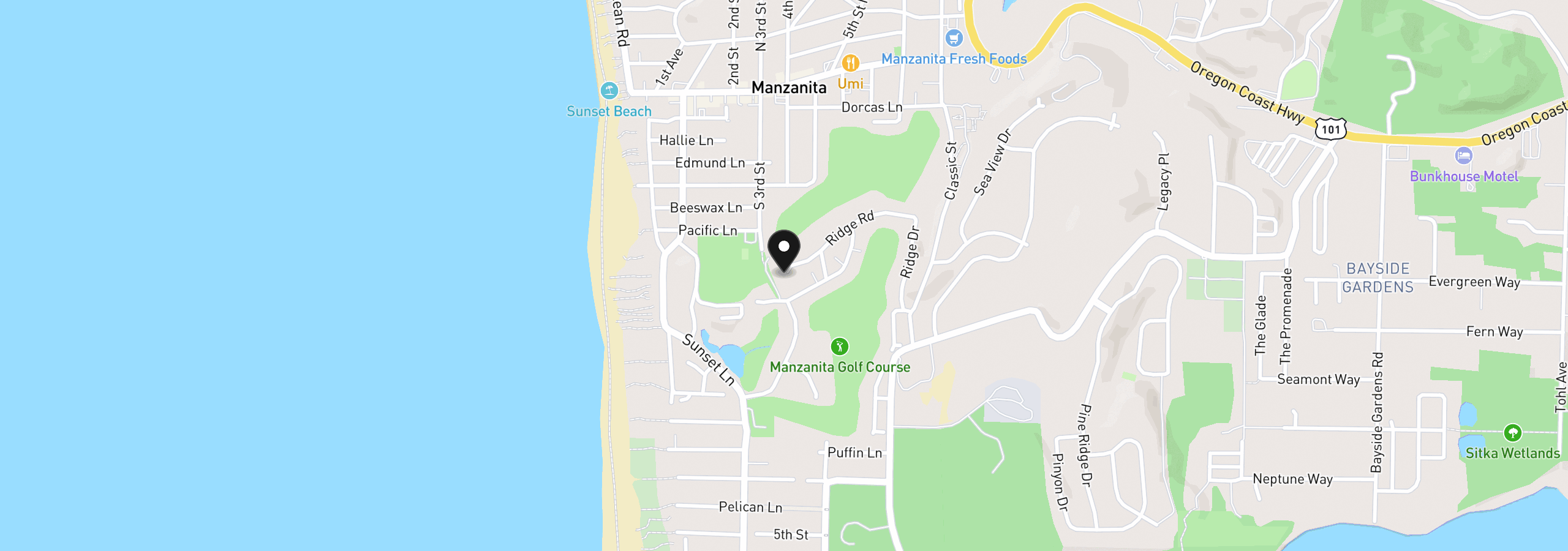 Map showing the location of 388 Ridge Ct, Manzanita, OR 97130