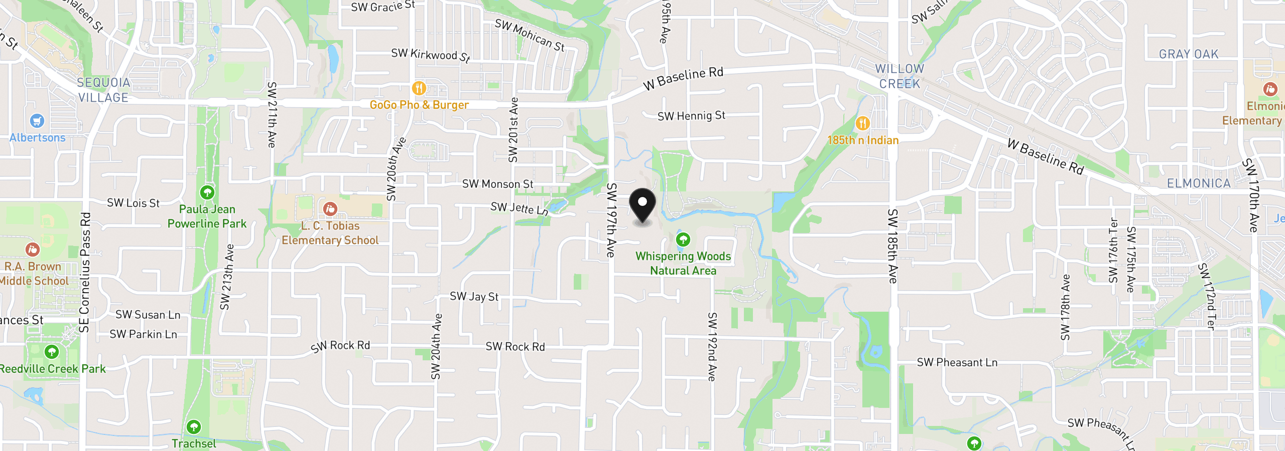 Map showing the location of 19500 SW Alderwood Ct, Beaverton, OR 97003