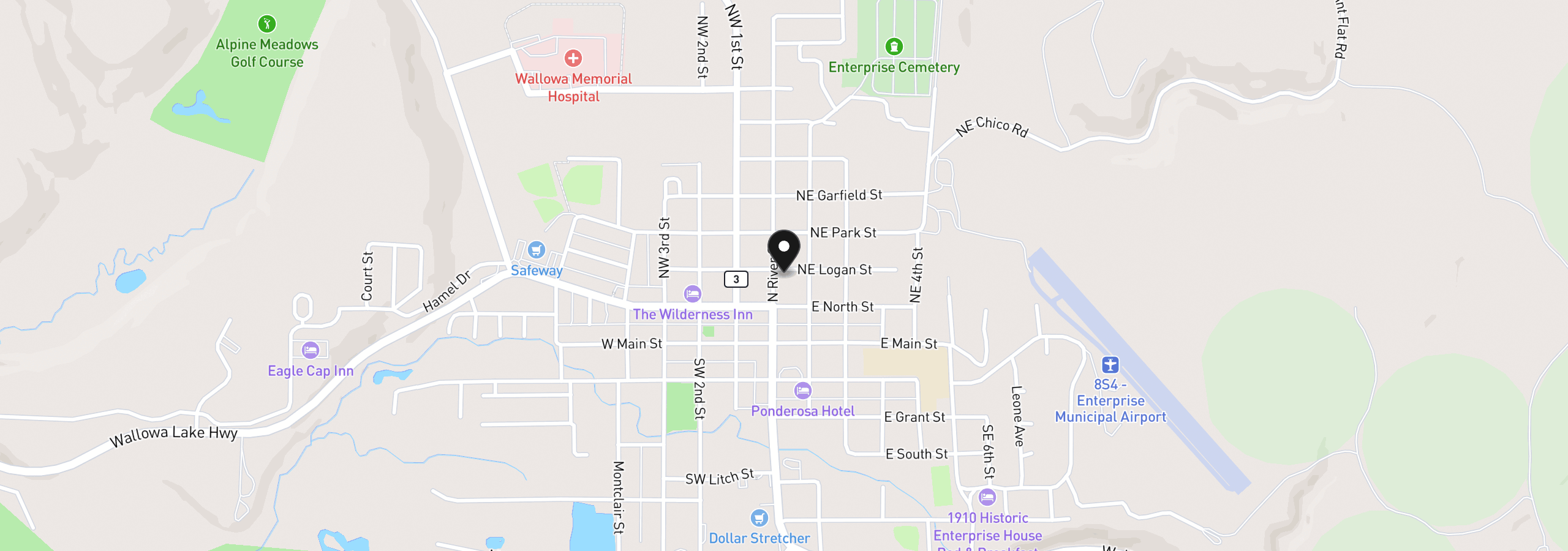 Map showing the location of 209 N River St, Enterprise, OR 97828