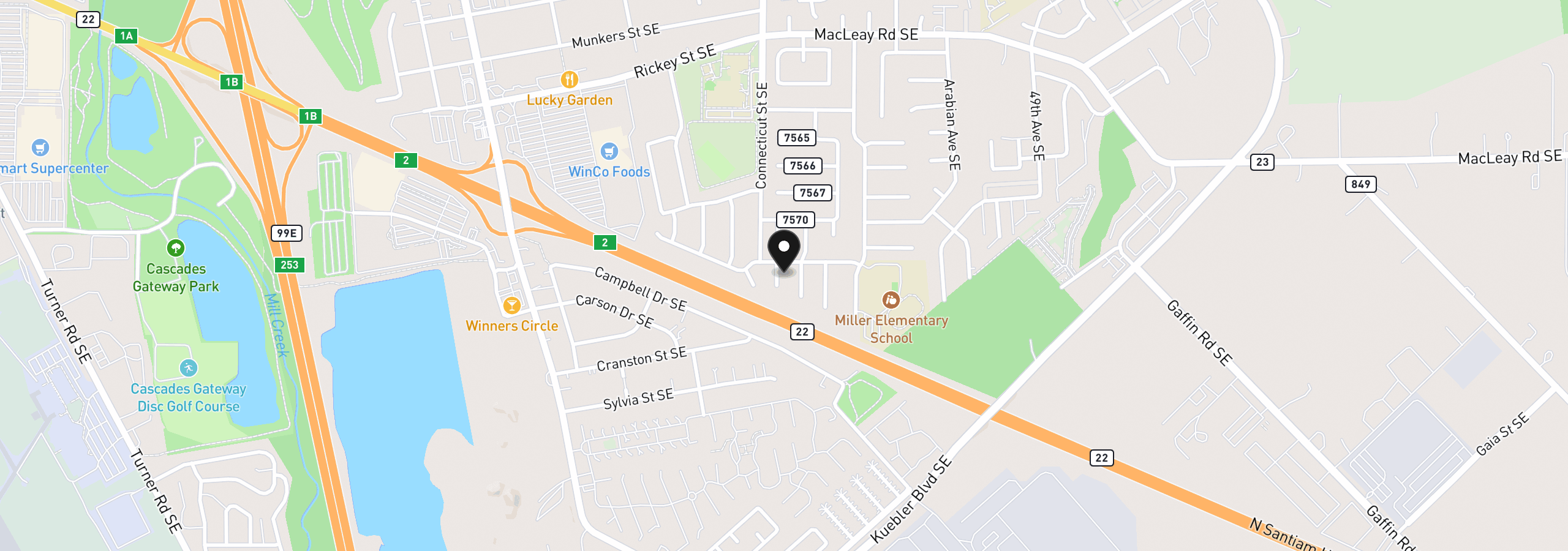 Map showing the location of 1662 Cherry Bark Ct, Salem, OR 97317