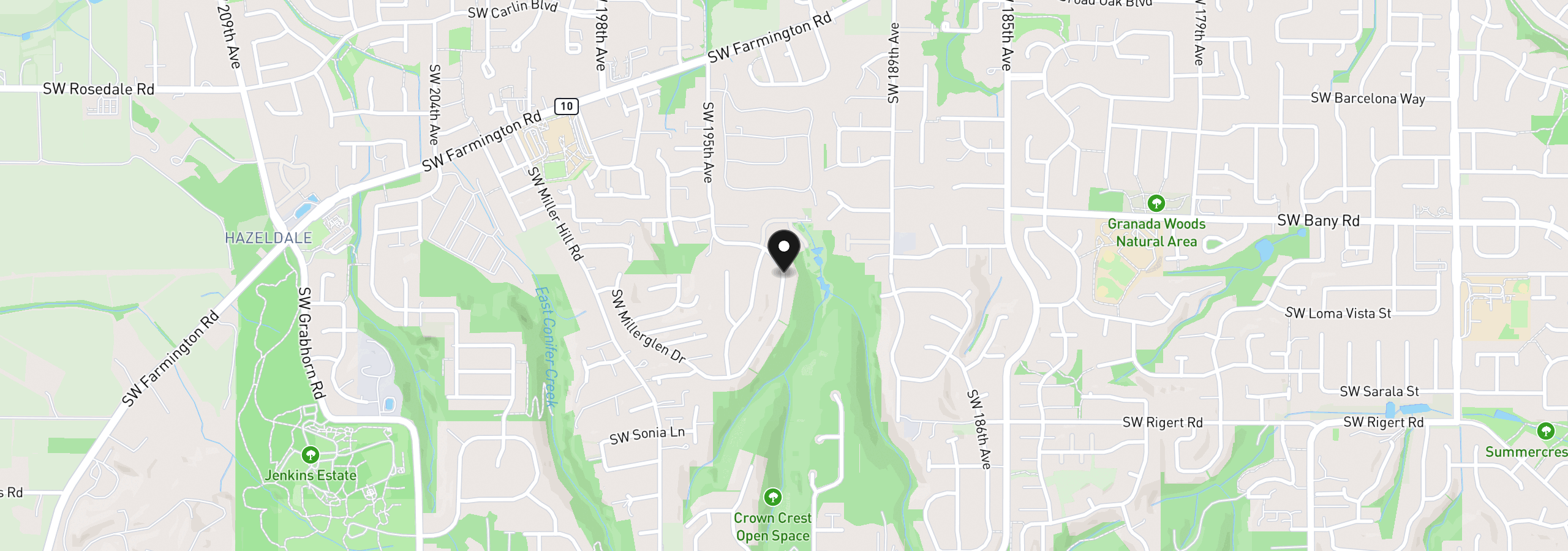 Map showing the location of 7550 SW Bayberry Dr, Beaverton, OR 97007
