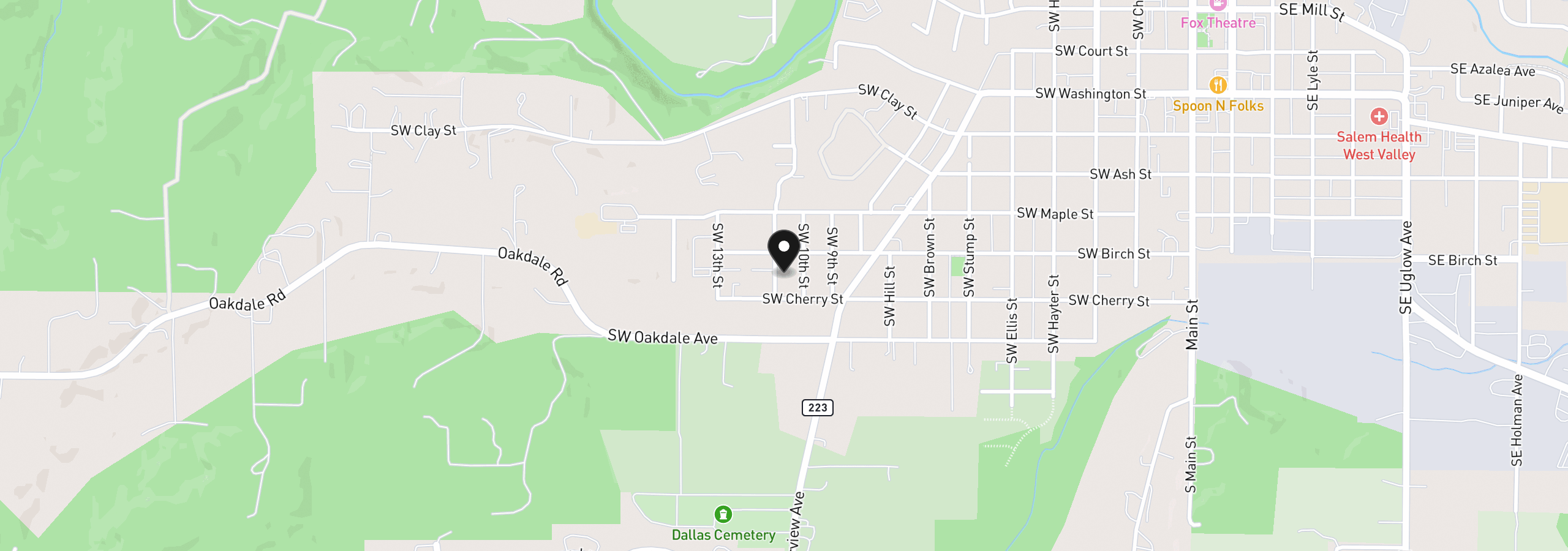 Map showing the location of 1448 SW 11th St, Dallas, OR 97338