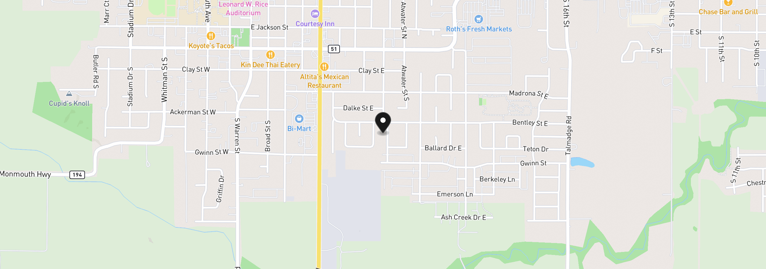 Map showing the location of 444 Heffley St S, Monmouth, OR 97361