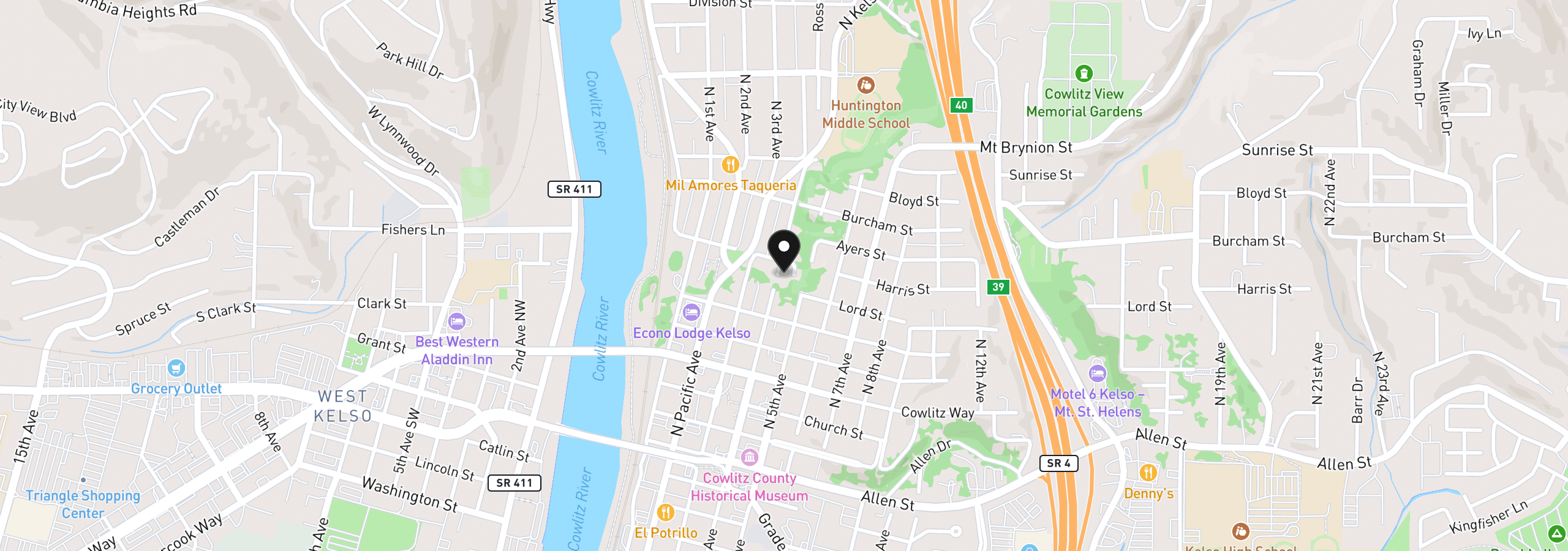 Map showing the location of 616 N 4th Ave, Kelso, Wa 98626