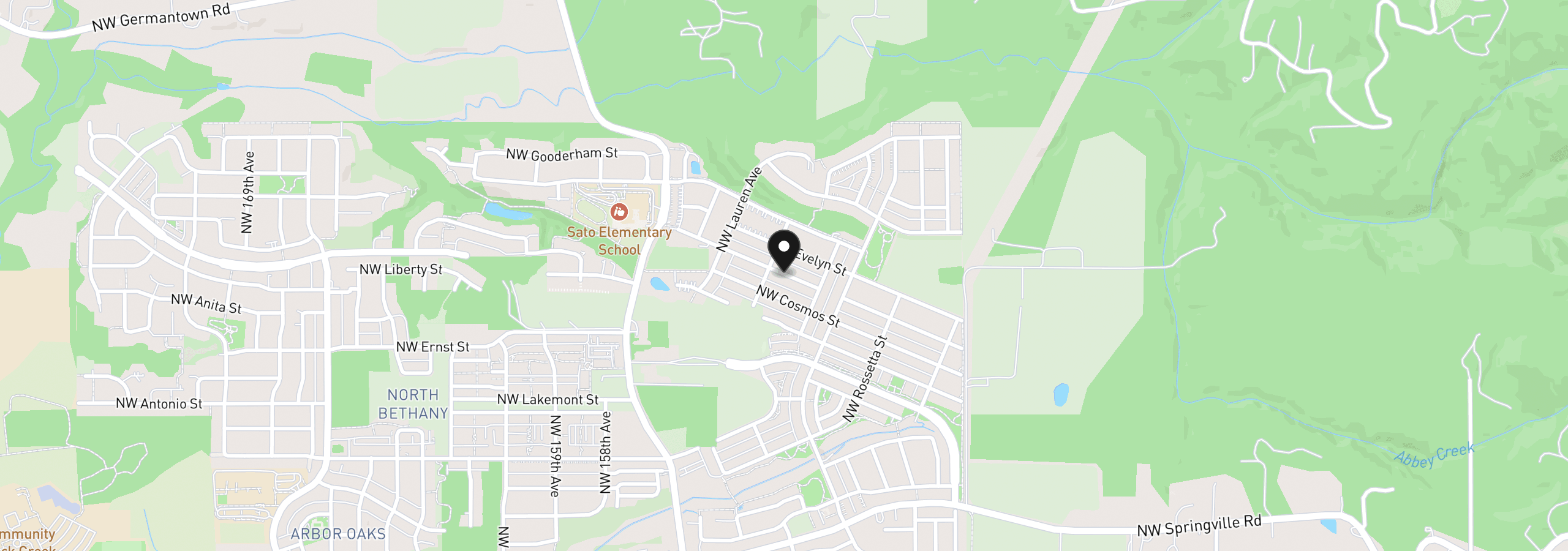 Map showing the location of 15092 NW Olive St, Portland, OR 97229