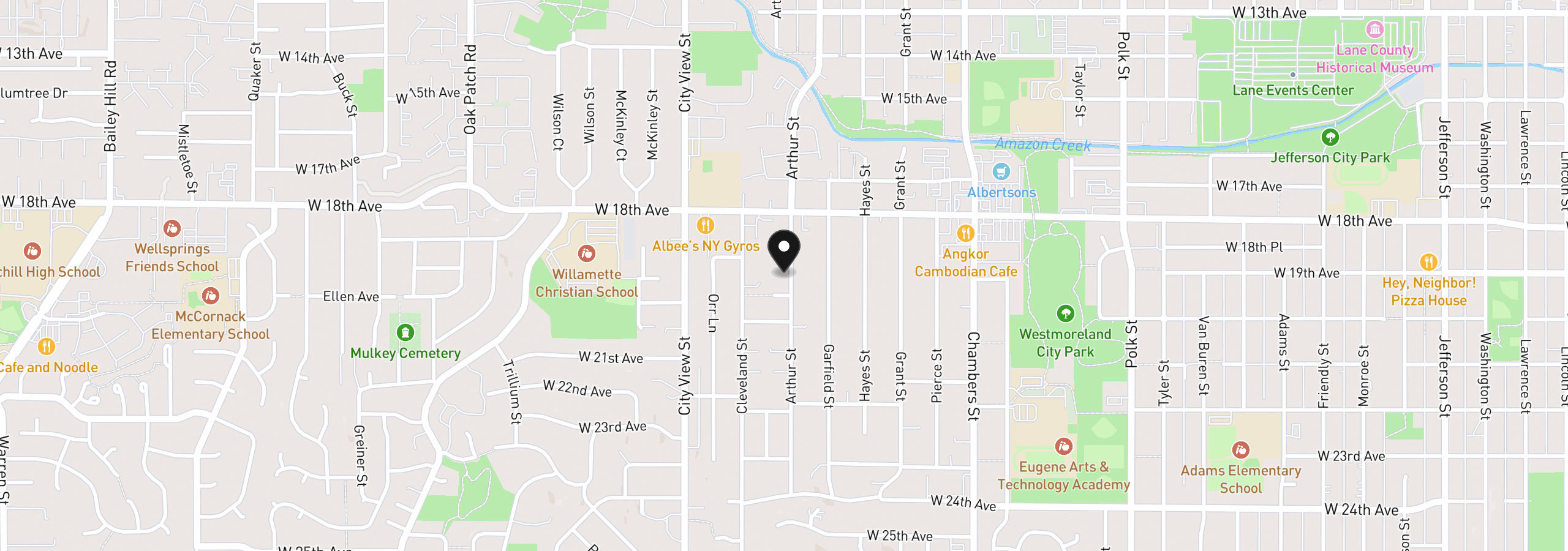 Map showing the location of 1928 Arthur St, Eugene, OR 97405