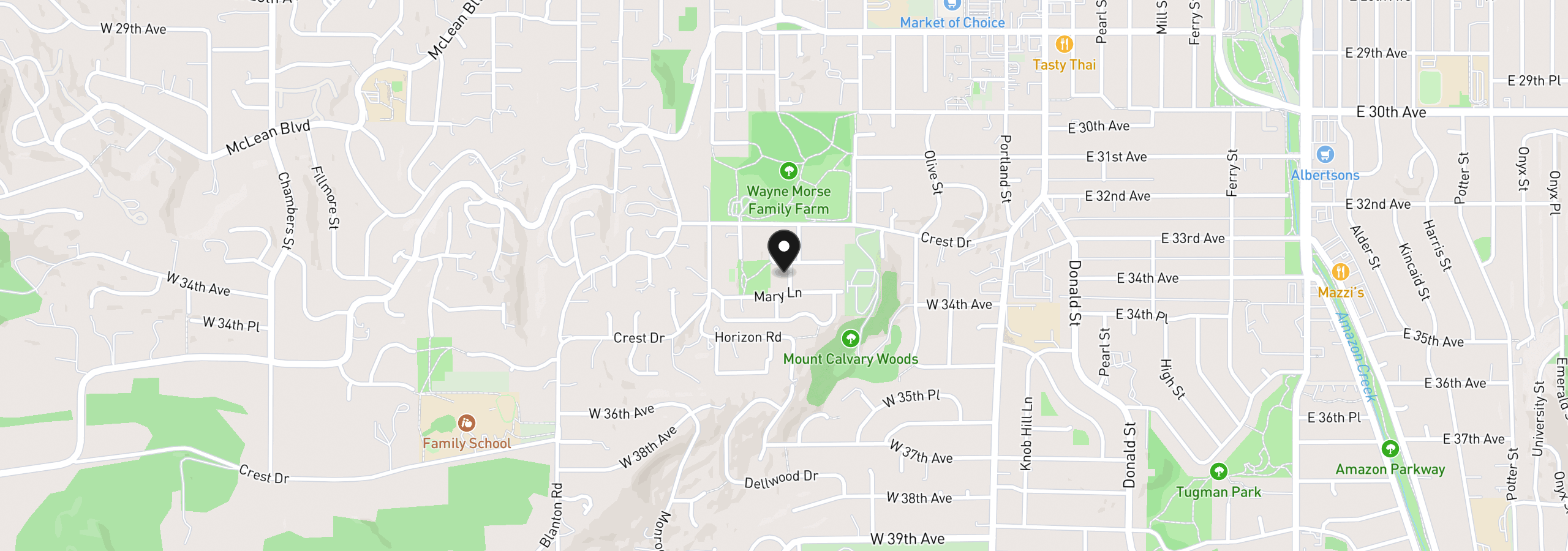 Map showing the location of 3374 Loma Linda Dr, Eugene, OR 97405