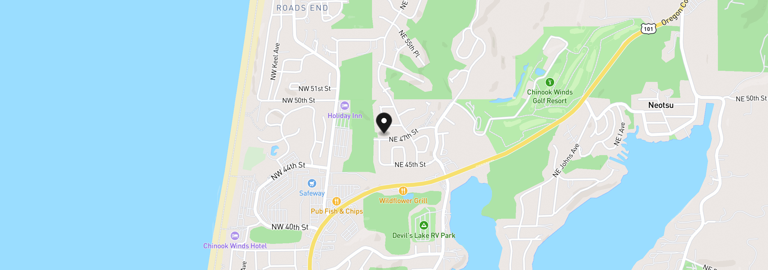 Map showing the location of 2445 NE 47th St, Lincoln City, OR 97367
