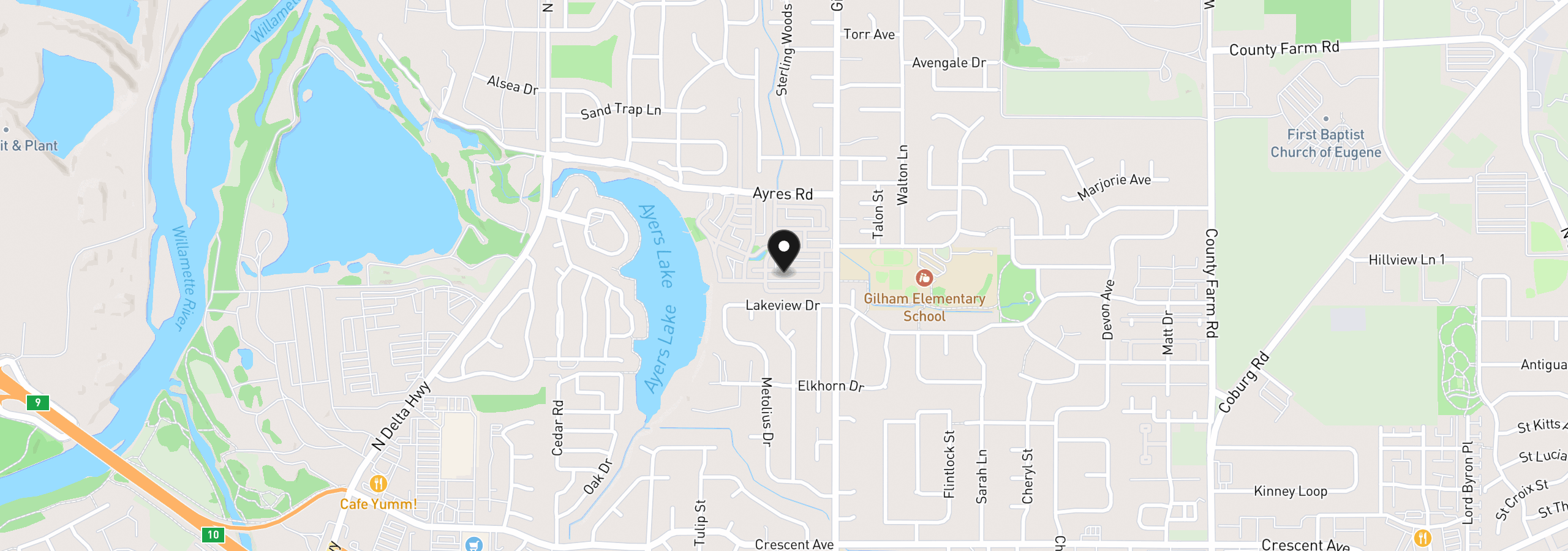 Map showing the location of 2030 Lakeland Way, Eugene, OR 97408