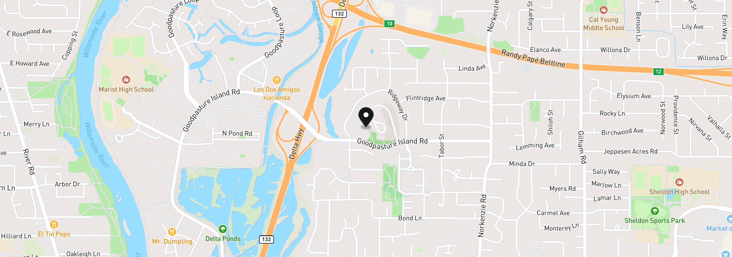 Map showing the location of 2267 Ridgeway Dr, Eugene, OR 97401