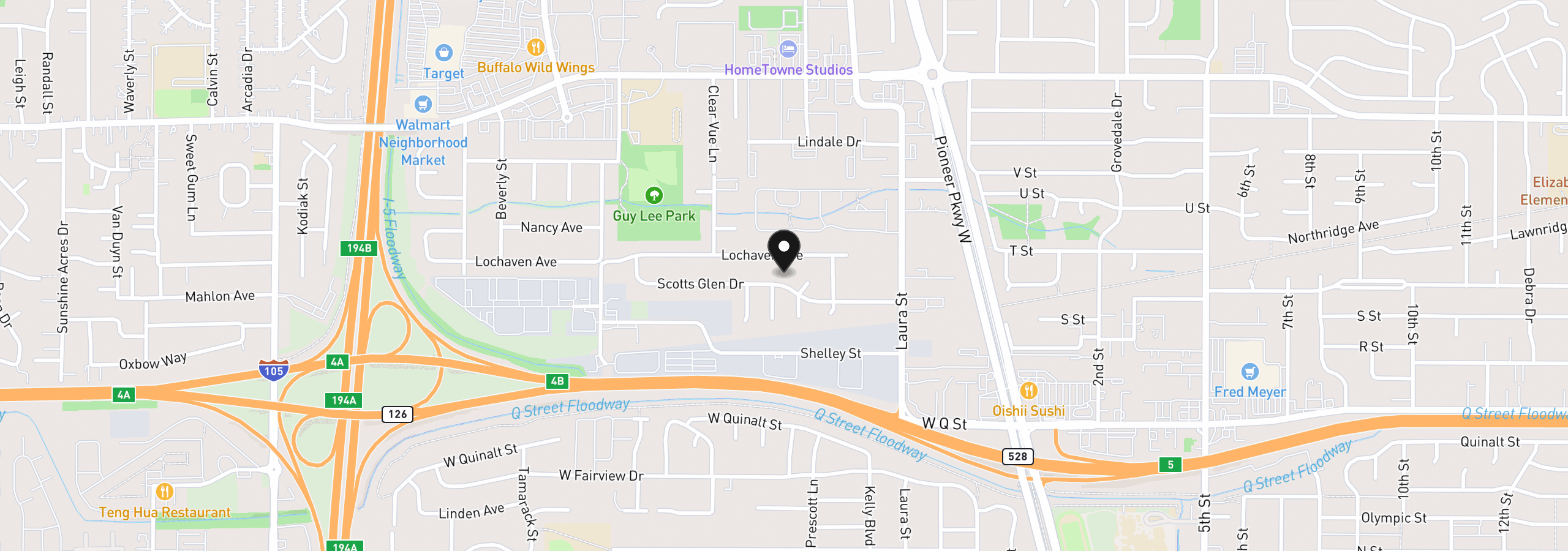 Map showing the location of 496 Scotts Glen Dr, Springfield, OR 97477