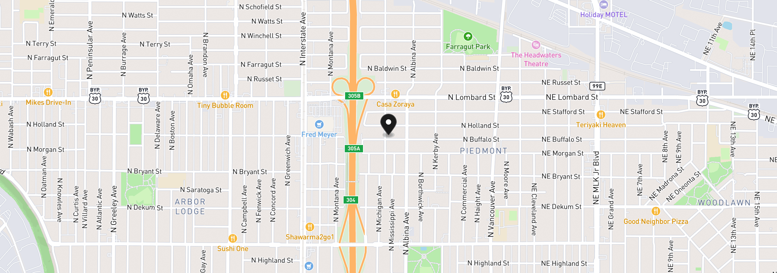 Map showing the location of 7204 N Mississippi Ave, Portland, OR 97217
