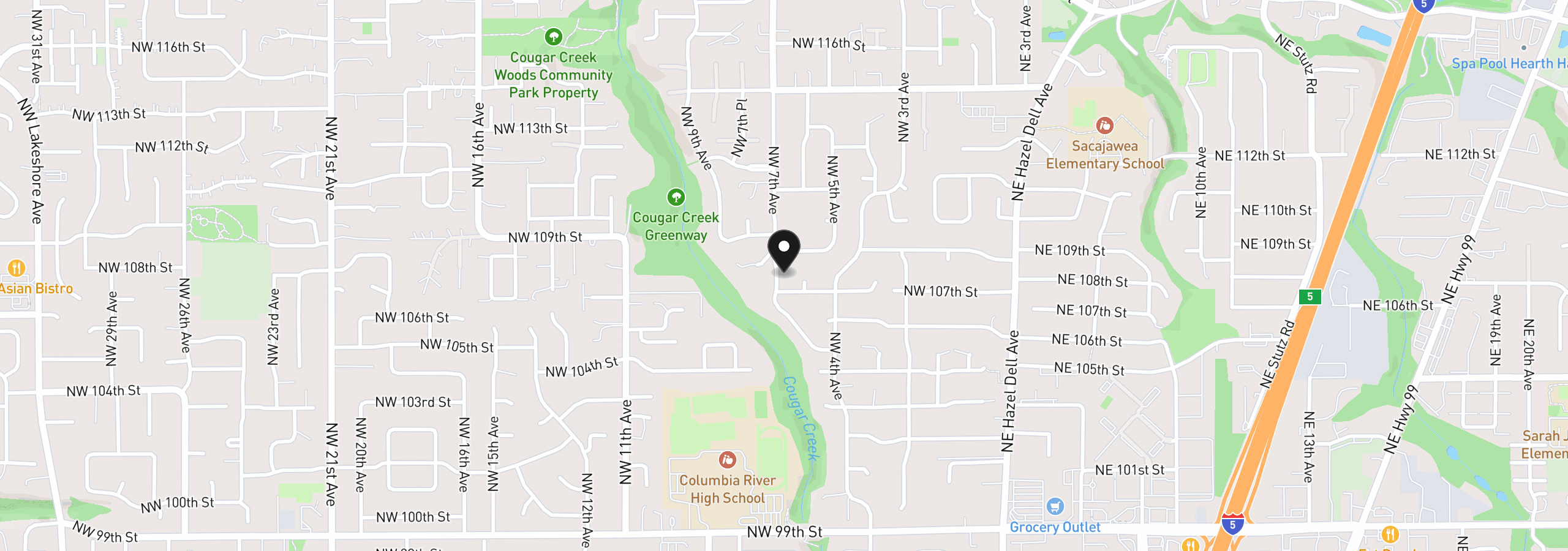 Map showing the location of 10707 NW 7th Ave, Vancouver, Wa 98685