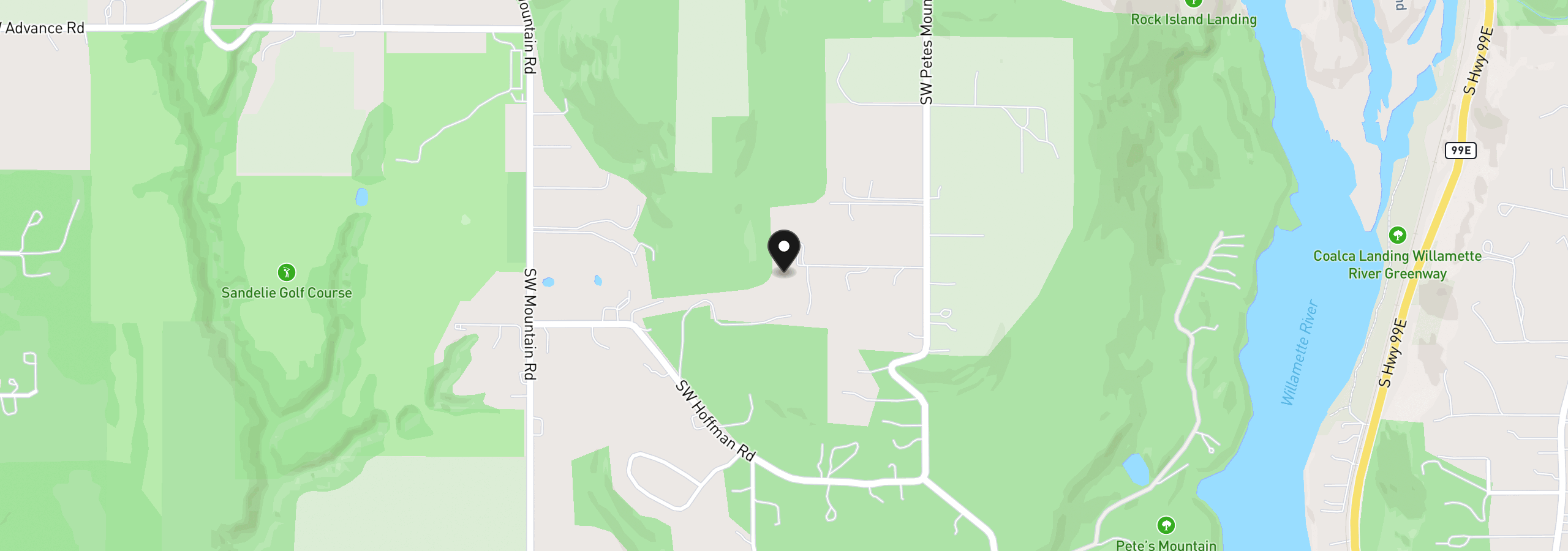 Map showing the location of 28797 SW Petes Mountain Rd, West Linn, OR 97068
