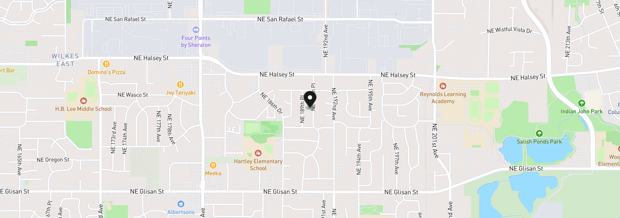 Map showing the location of 1203 NE 190th Pl, Portland, OR 97230