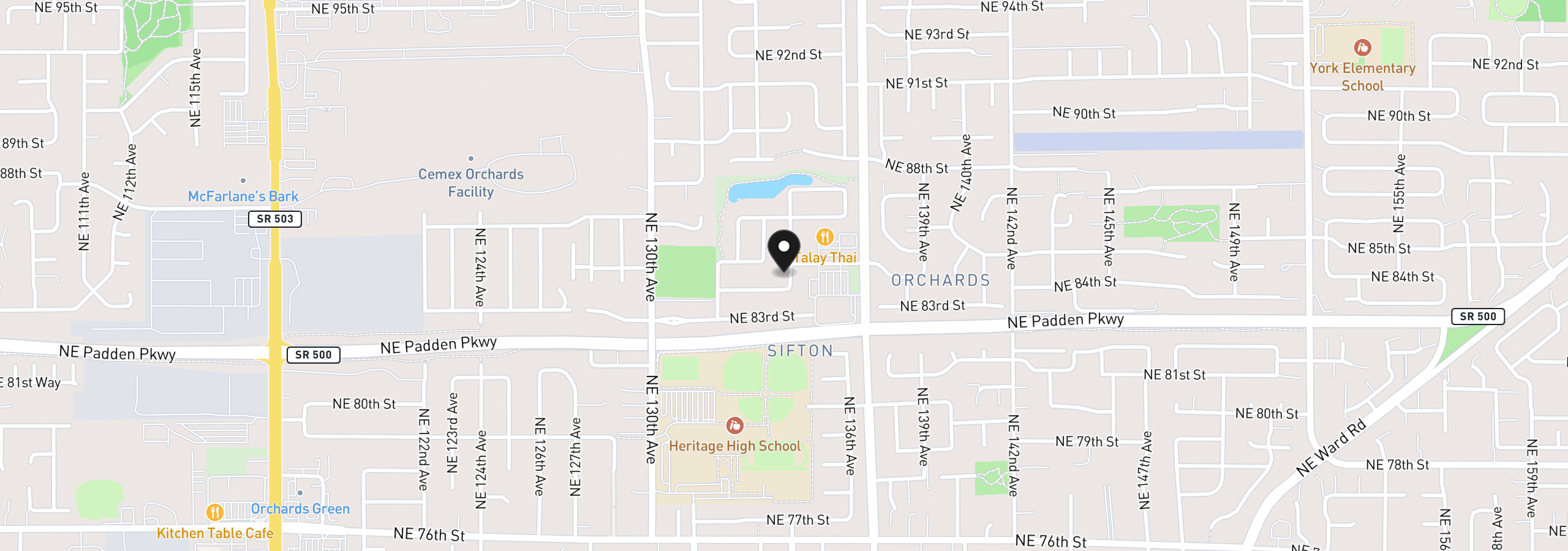 Map showing the location of 8312 NE 134th Pl, Vancouver, Wa 98682