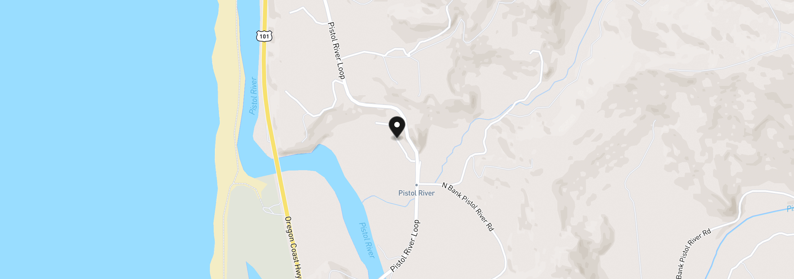 Map showing the location of 94665 N Bank Pistol River Rd, Gold Beach, OR 97444