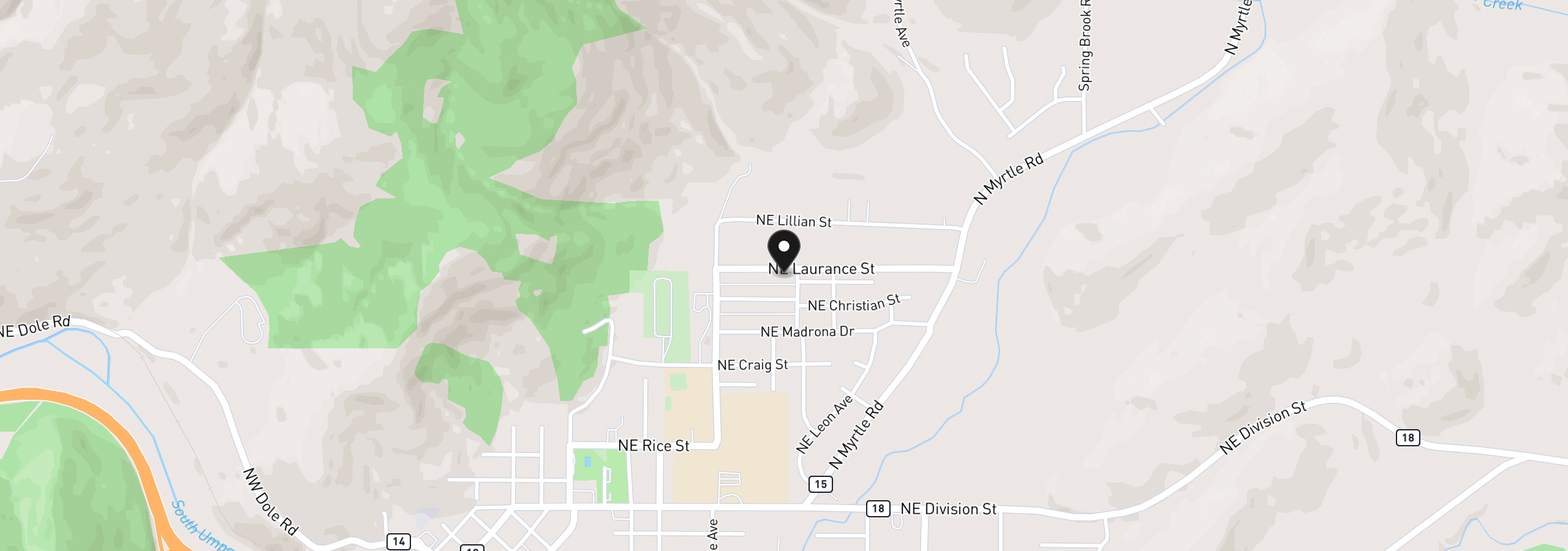 Map showing the location of 724 NE Laurance St, Myrtle Creek, OR 97457
