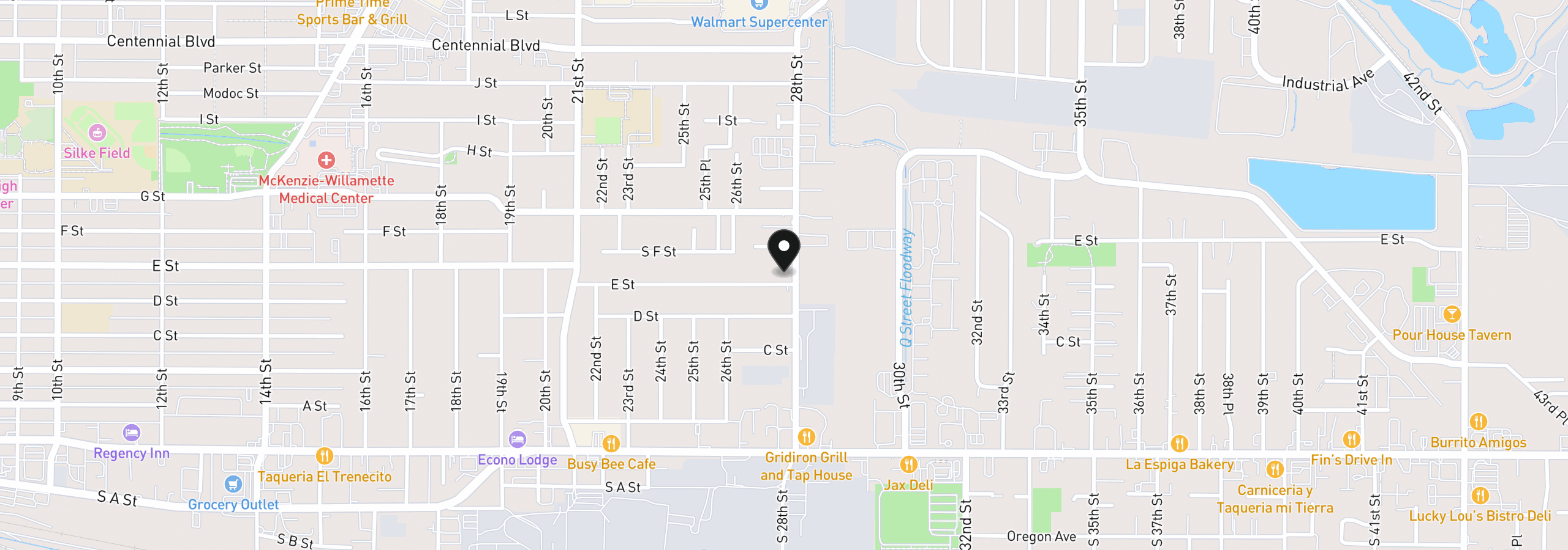 Map showing the location of 2760 E St, Springfield, OR 97477