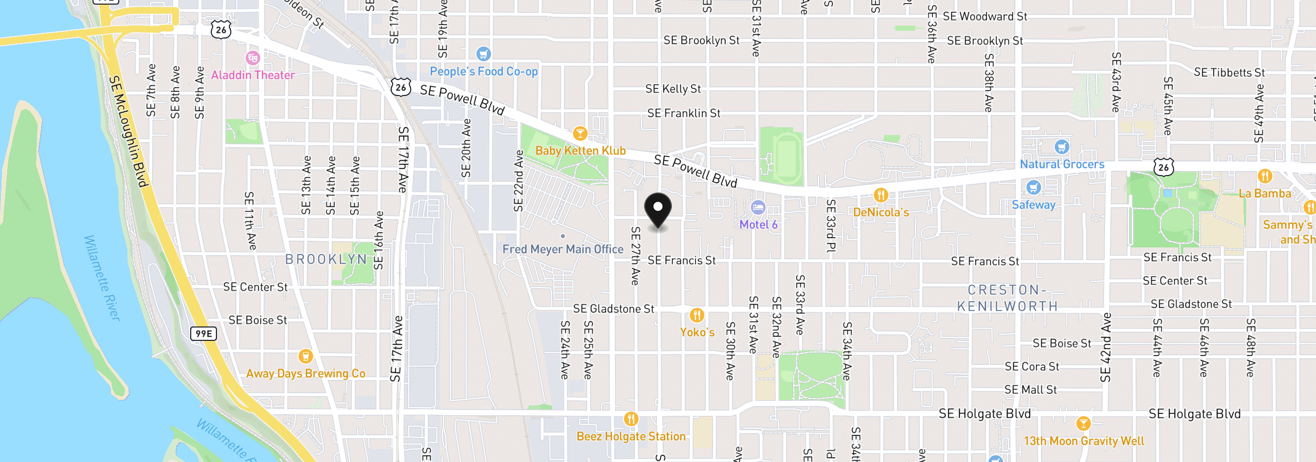 Map showing the location of 3709 SE 28th Ave, Portland, OR 97202